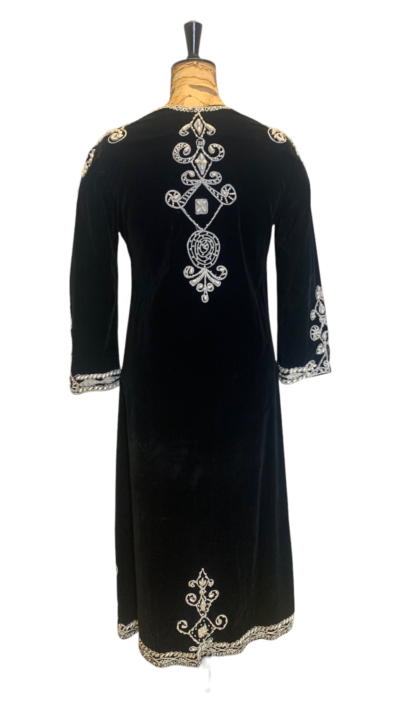 70s Vintage Black and Silver Evening Dress Size UK 12- 14