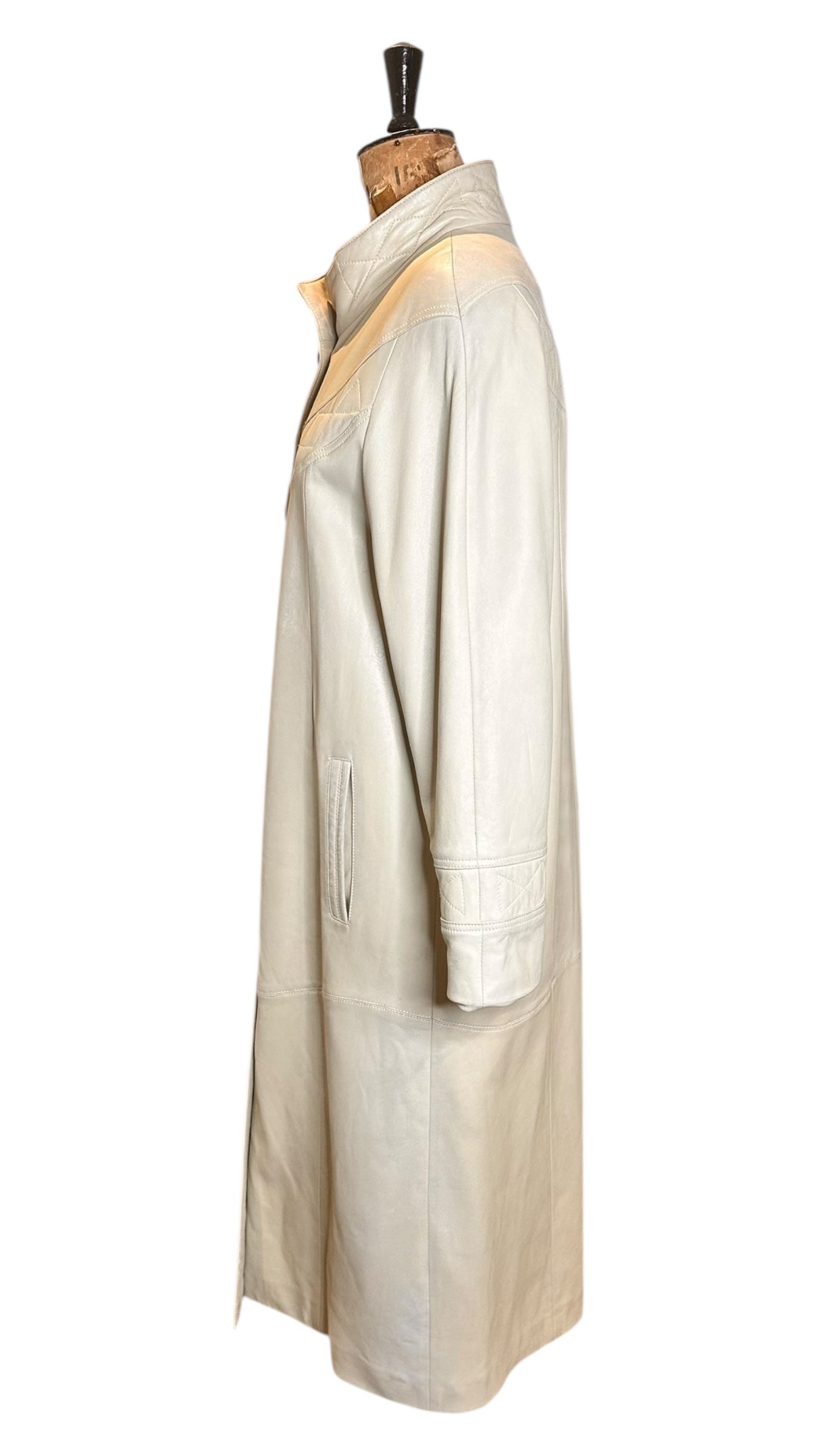 Vintage 80s Cream Leather Coat UK 