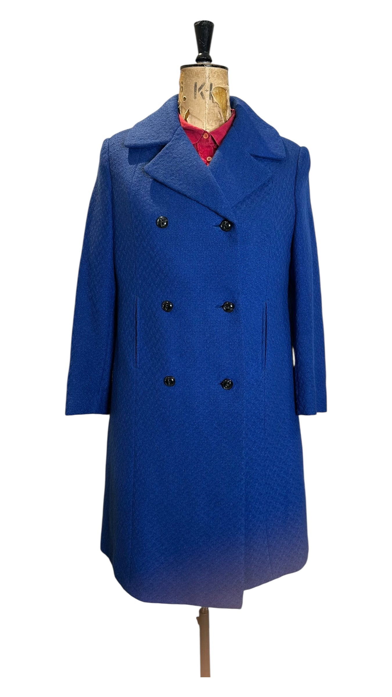Vintage 60s Royal Blue Wool Coat Uk 12- 14