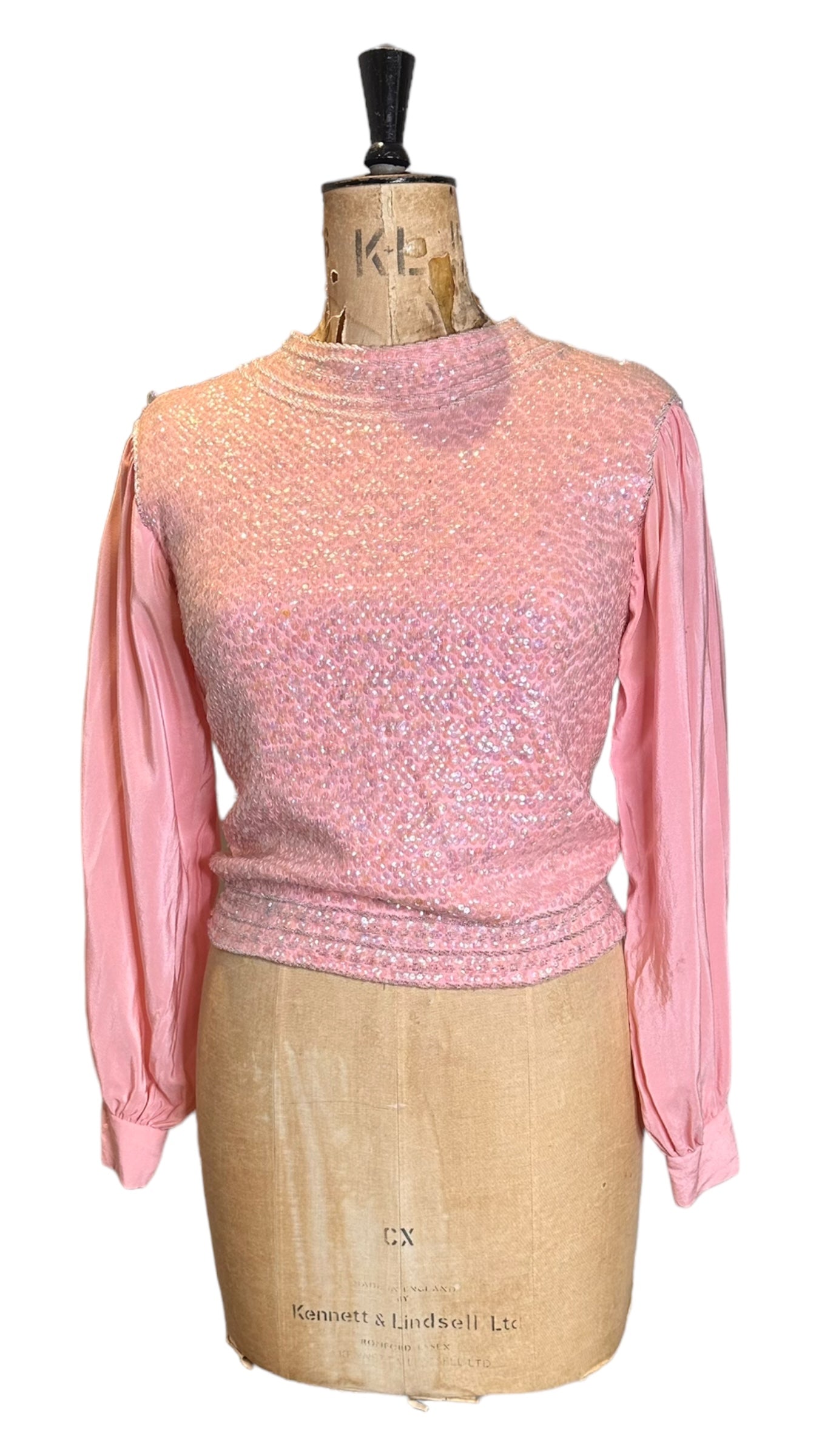 Vintage 50s Pink Sequin and Silk Top UK 8