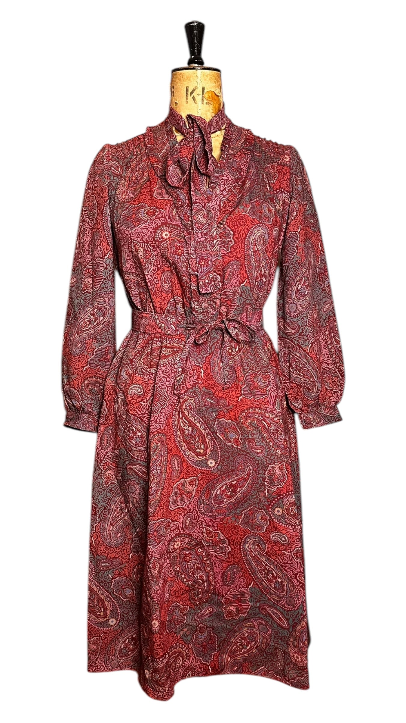 70s Vintage Pink Paisley Dress UK 12-14