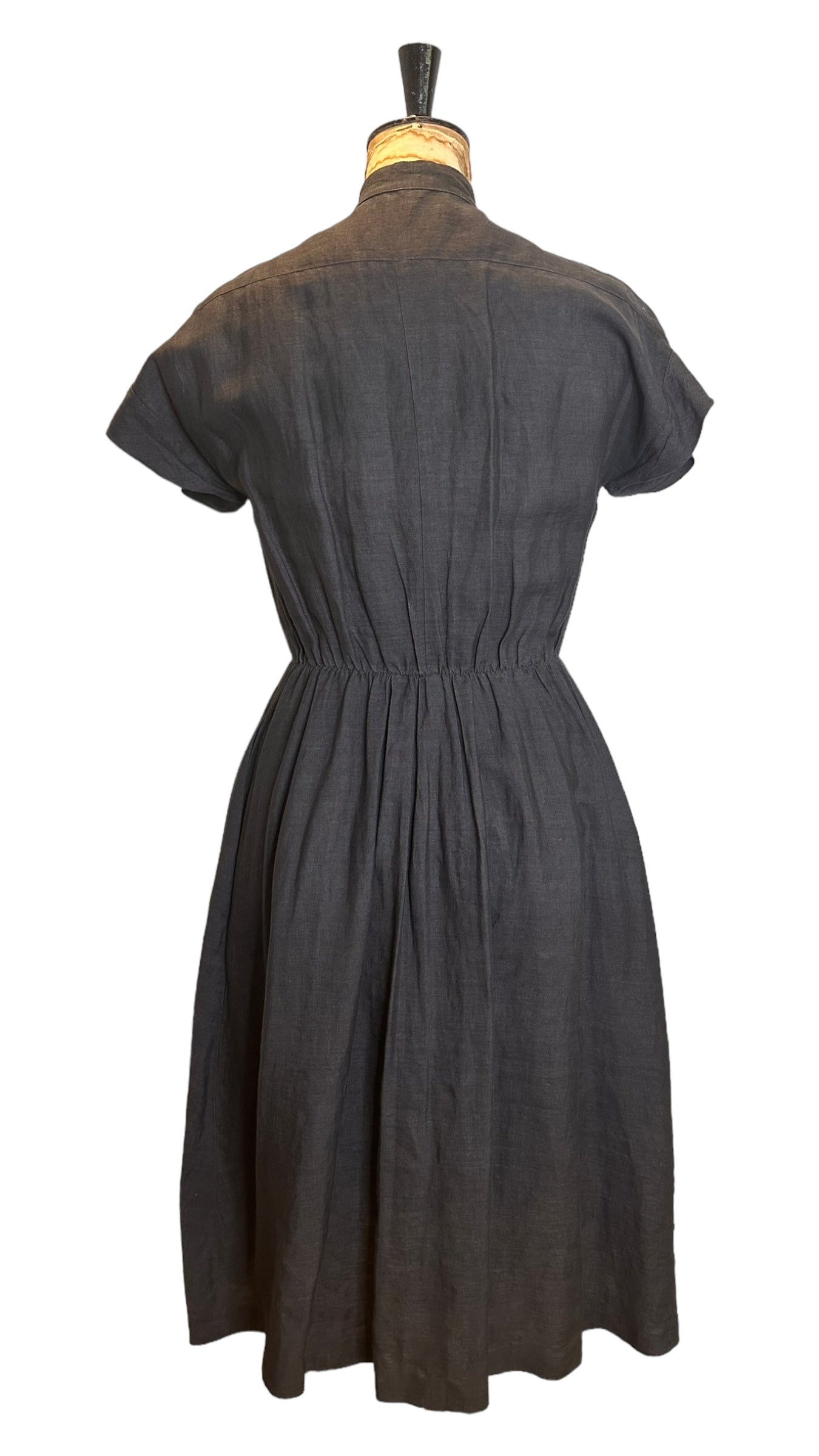 Vintage Black Linen Midi Dress UK 12-14