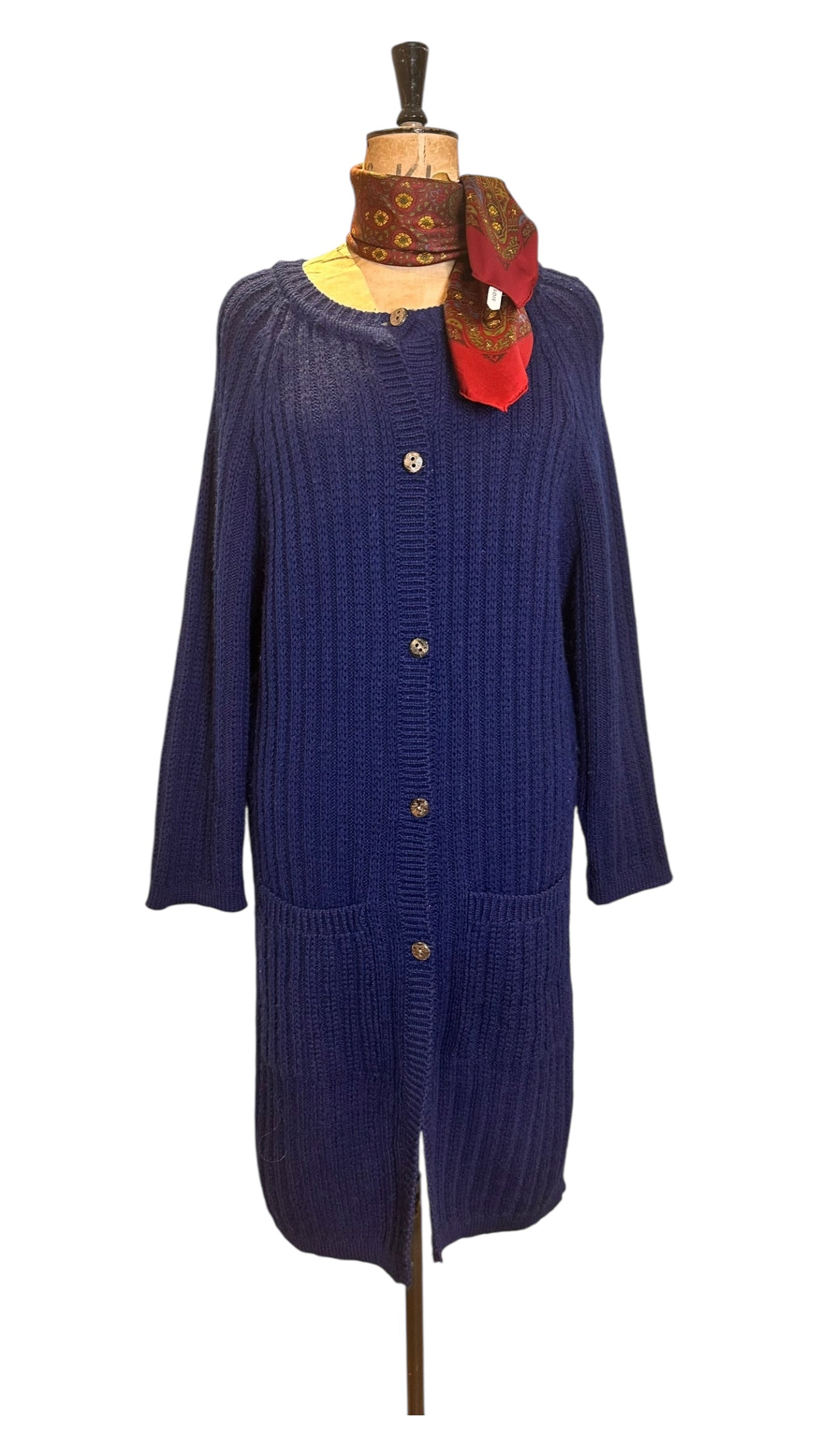 Vintage Irish Navy Long Cardigan UK 16