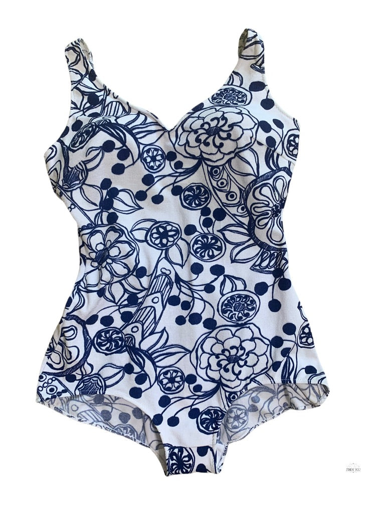60s Blue and White Swimsuit UK 12-14