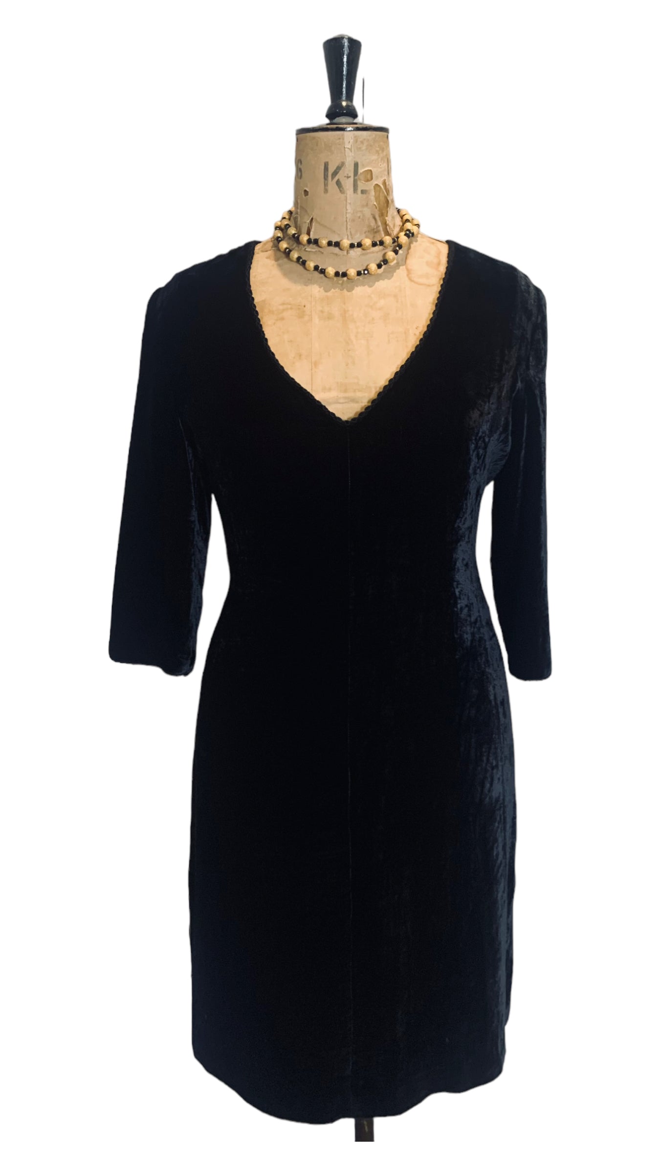 Vintage 80s Black Velvet Fitted Dress Size 12-