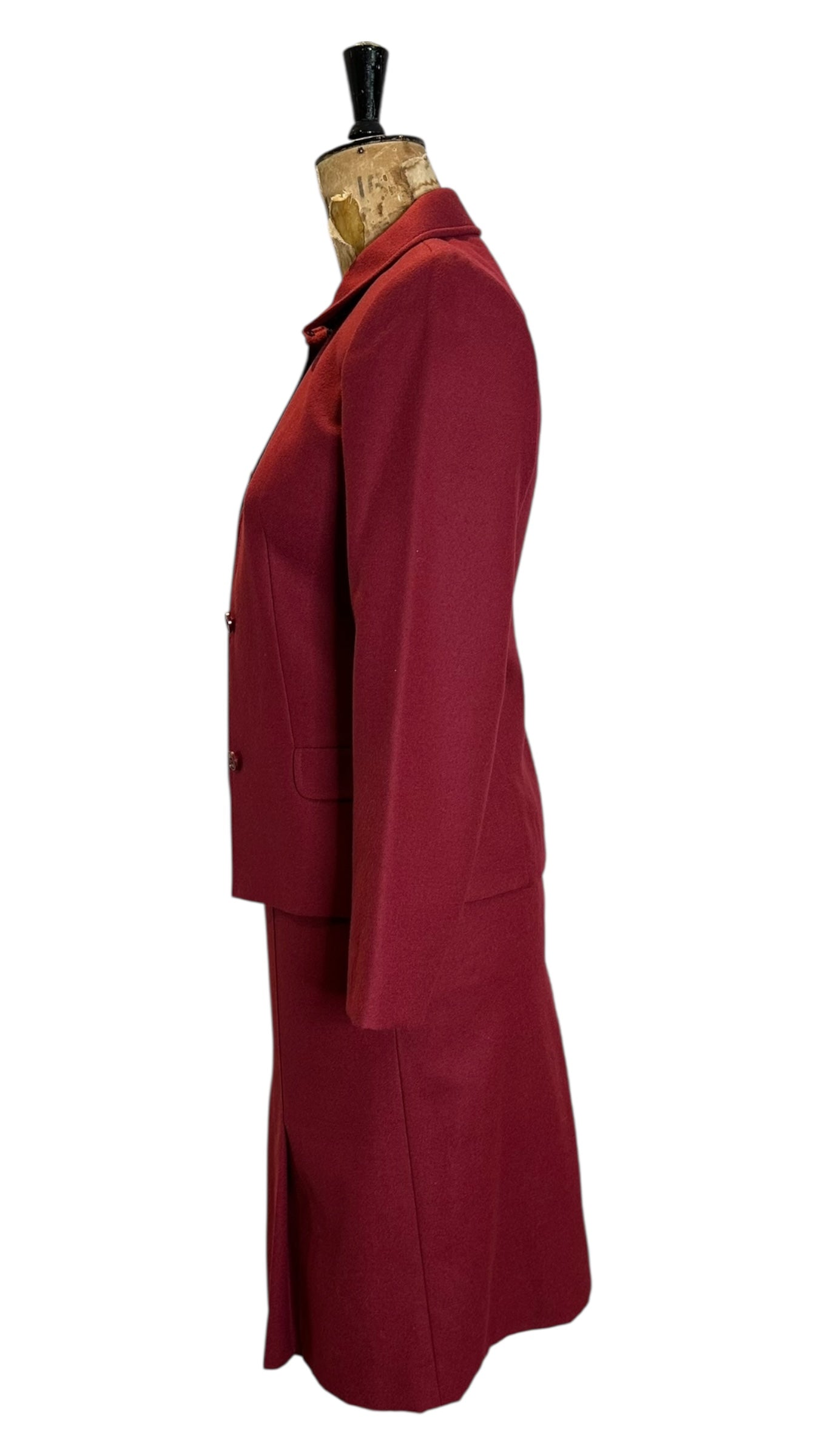 Irish Vintage Burgundy Wool Skirt Suit Uk 8-10