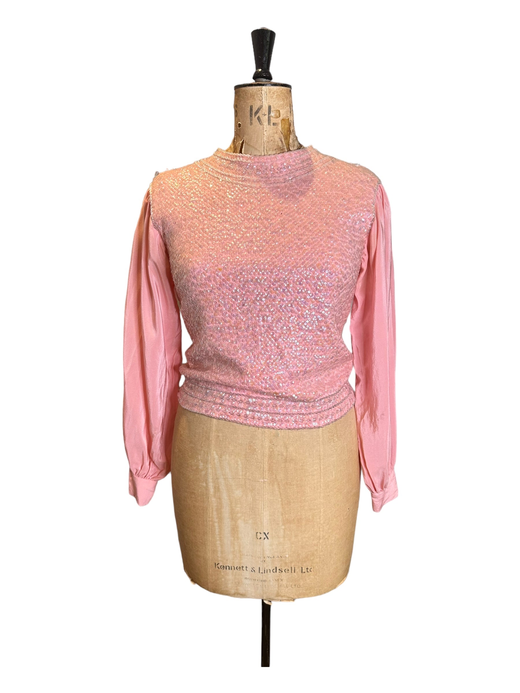 Vintage 50s Pink Sequin and Silk Top UK 8