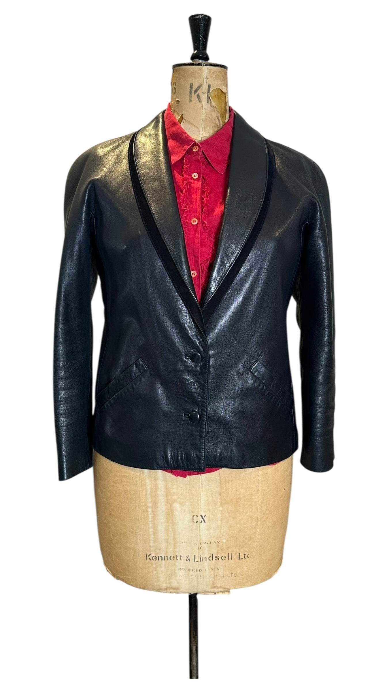 80s Vintage Navy Leather Jacket UK 12