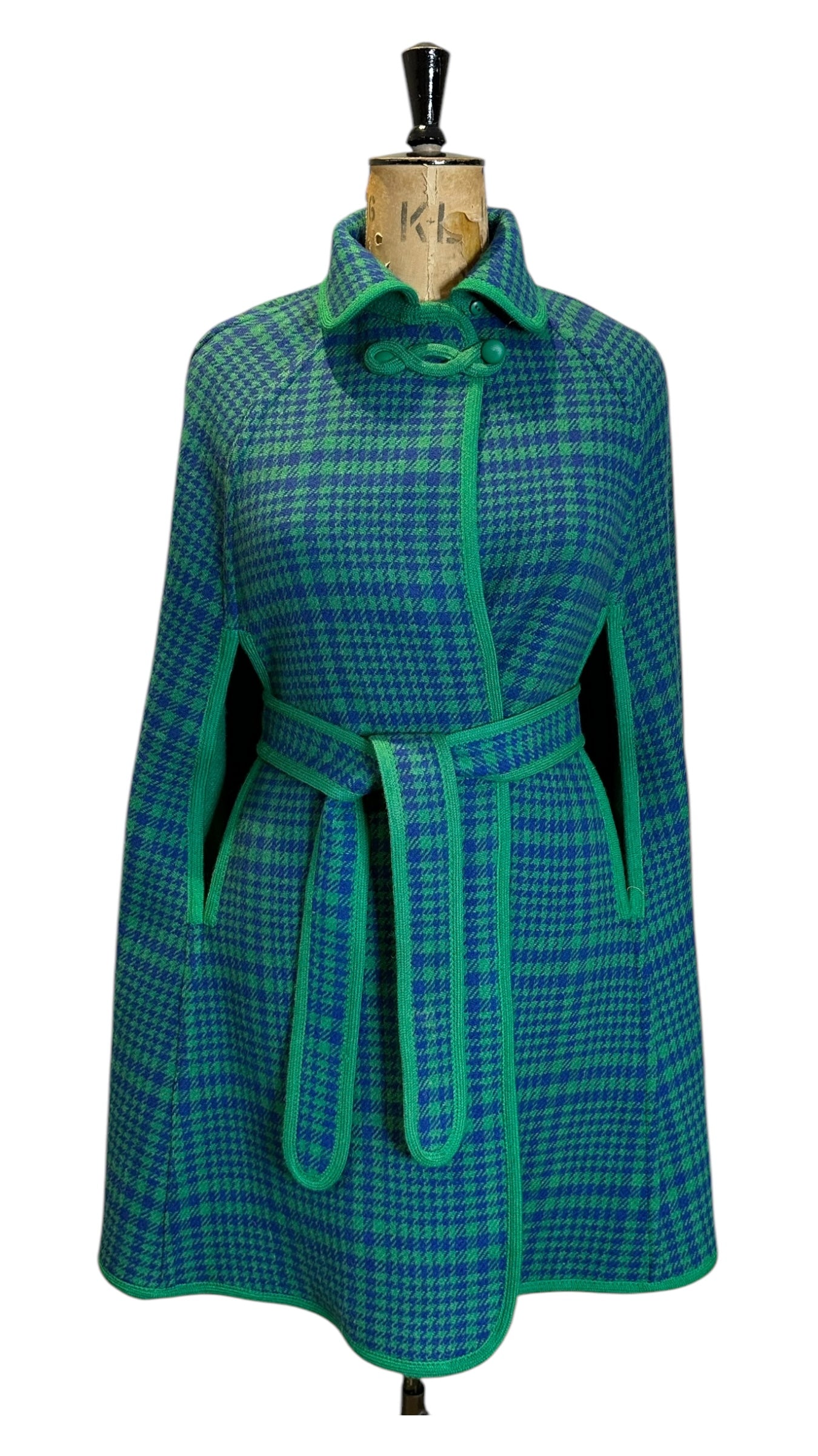 Vintage 60s Reversible Green Wool Cape One Size