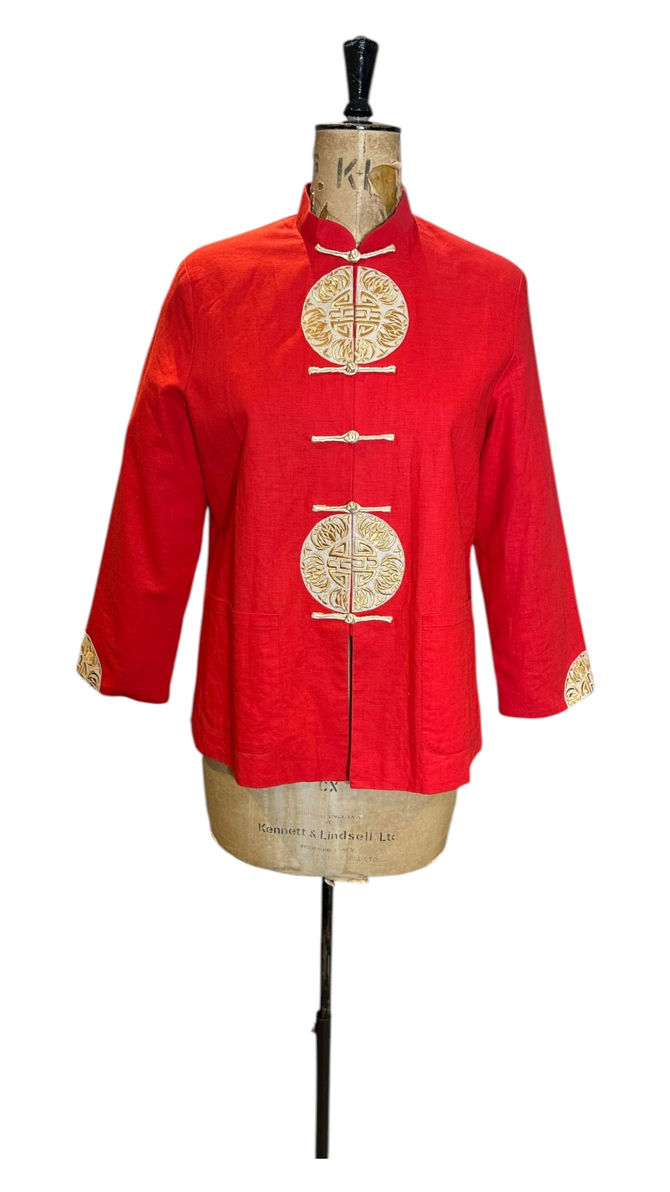 Vintage Red and Gold Oriental Linen Jacket UK 14&nbsp;