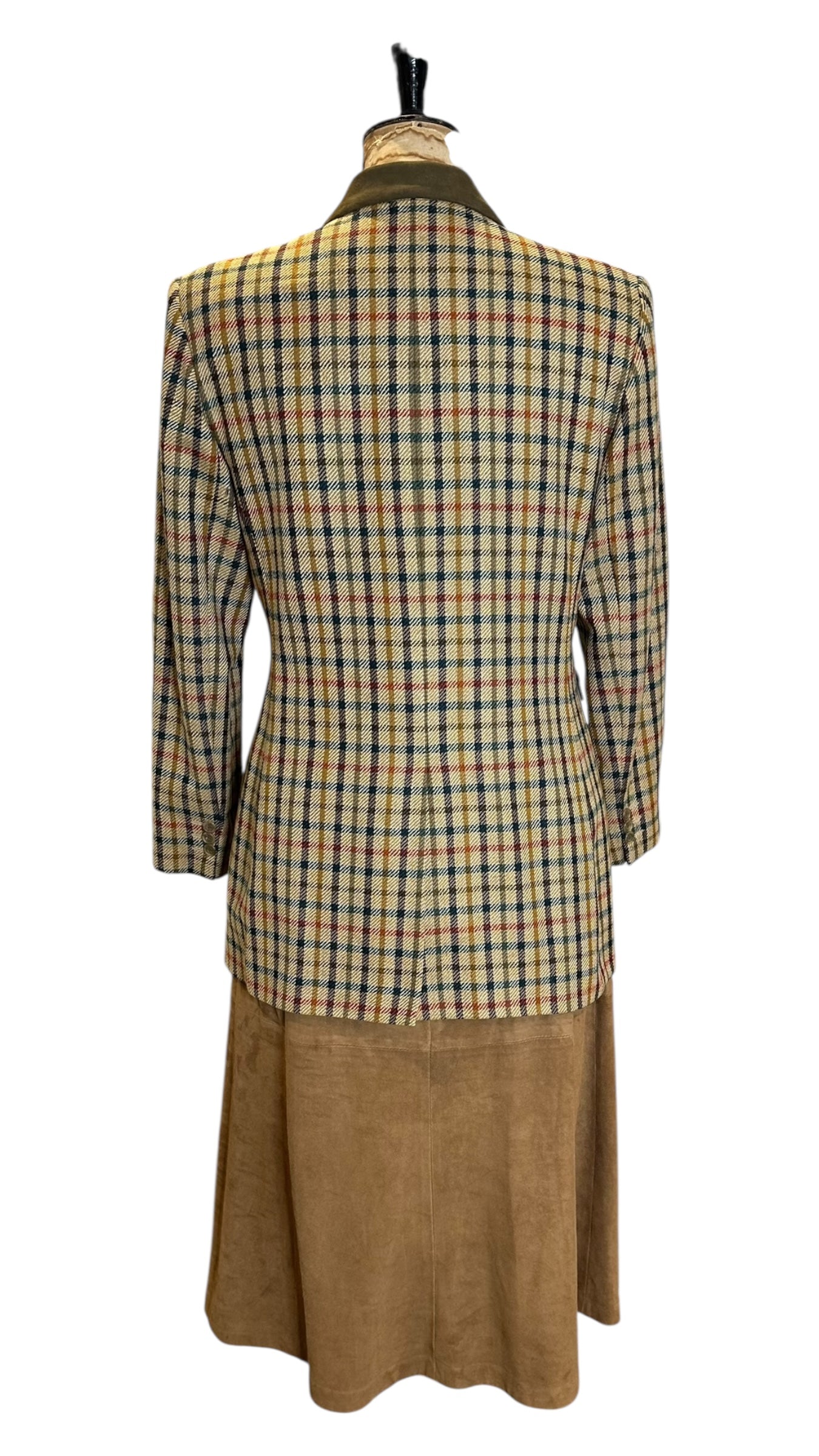 Vintage Green Tweed Coat with Velvet Collar UK 12- 