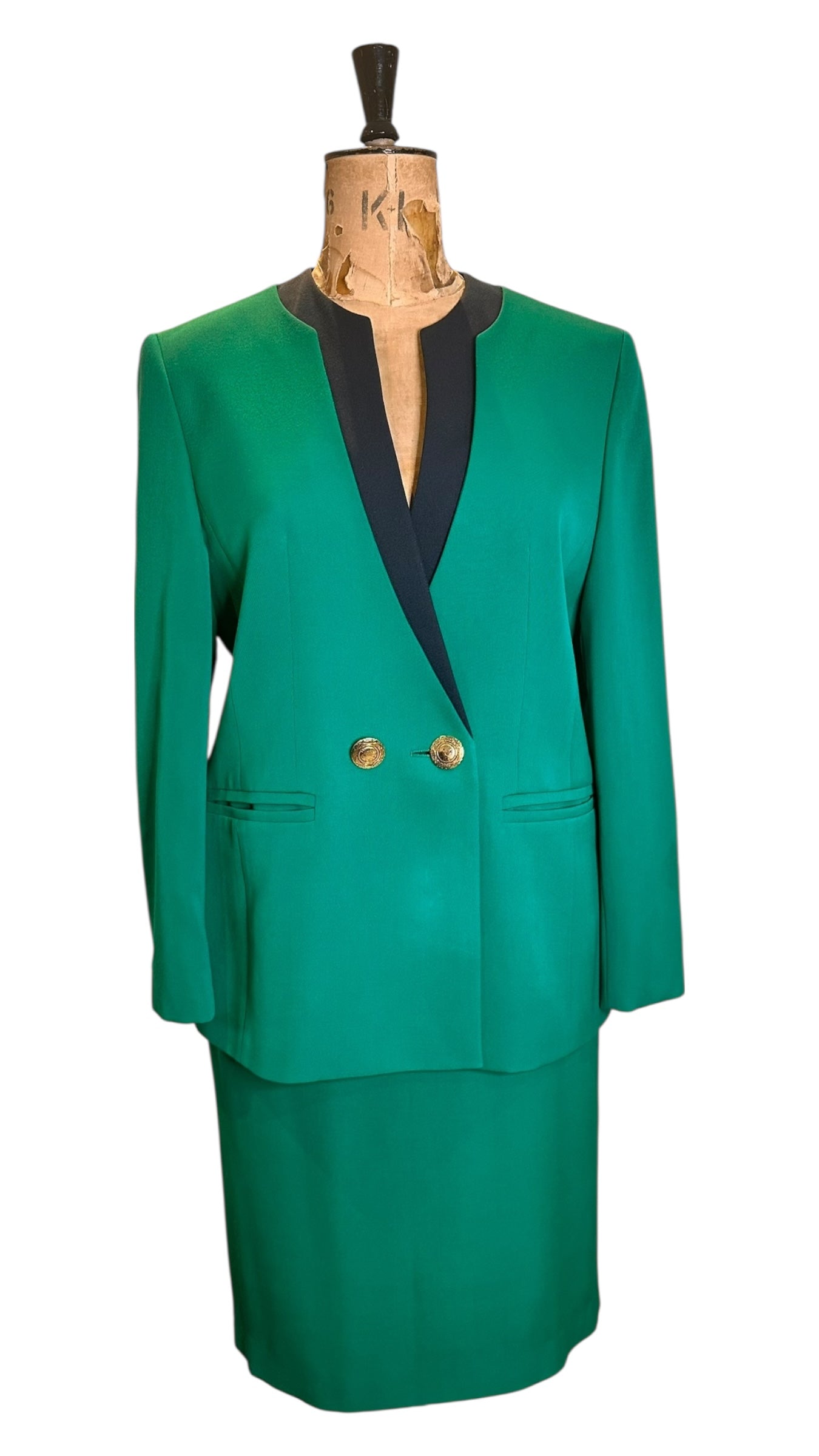 Vintage Pierre Cardin Green Skirt Suit UK 12 - 14