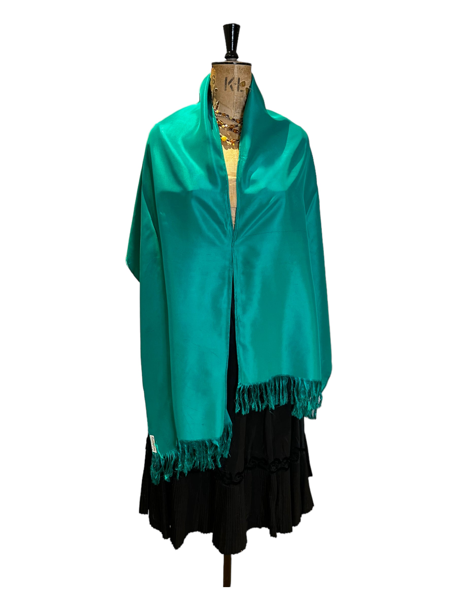 Vintage Green Silk Shawl One size