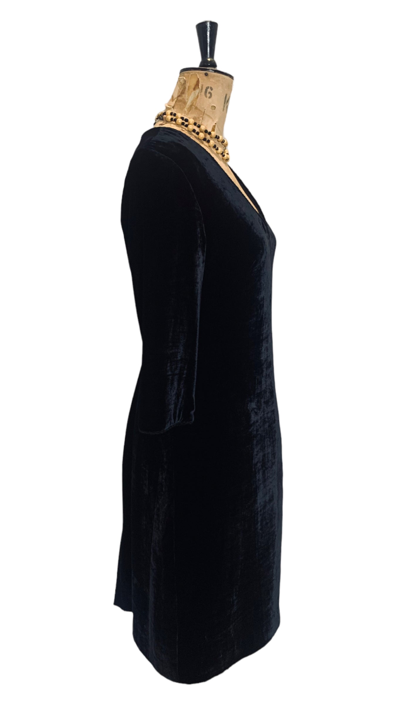Vintage 80s Black Velvet Fitted Dress Size 12-14