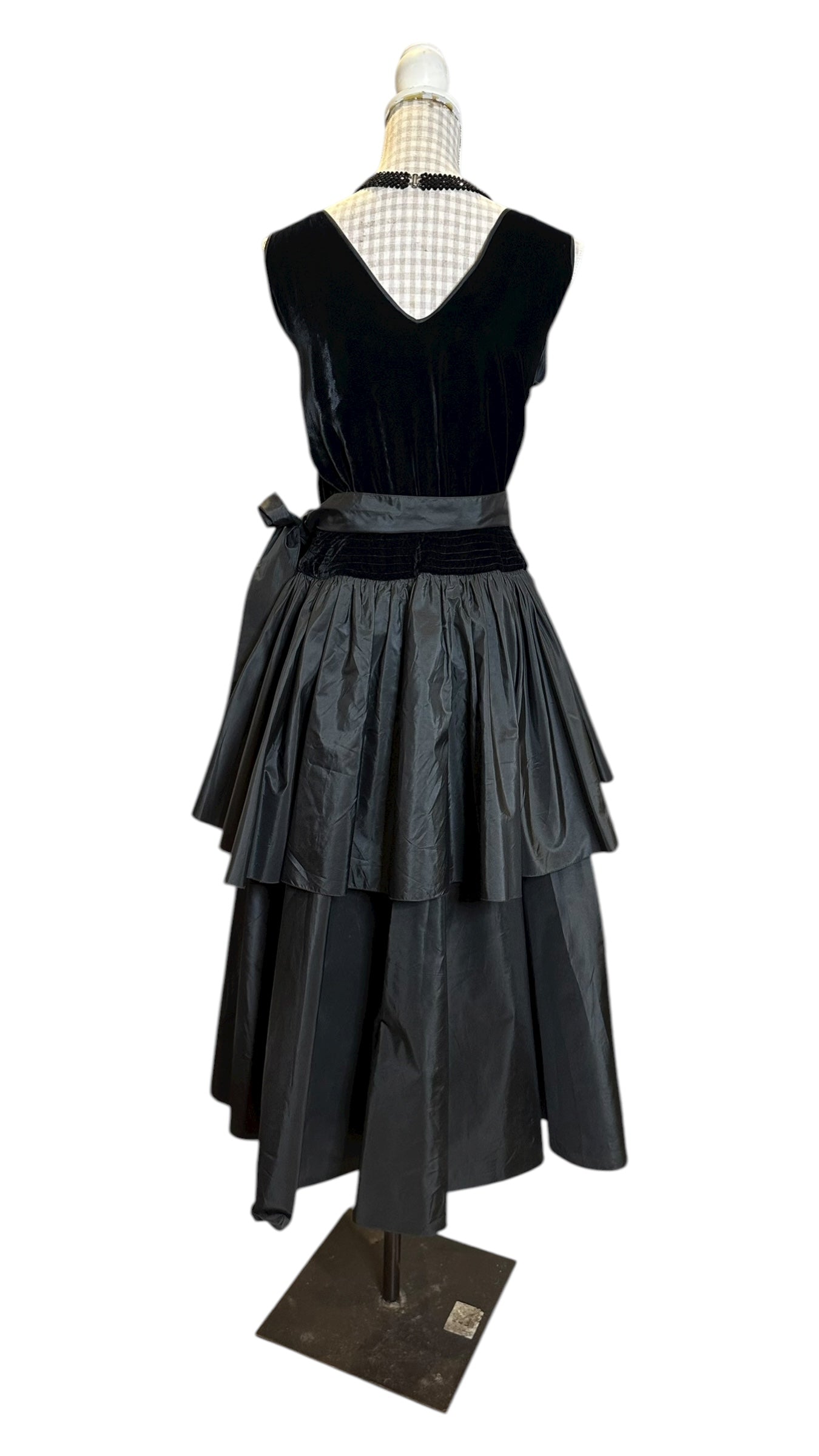 80s Vintage Black Velvet and Taffeta Evening Dress UK 10 - 12&nbsp;