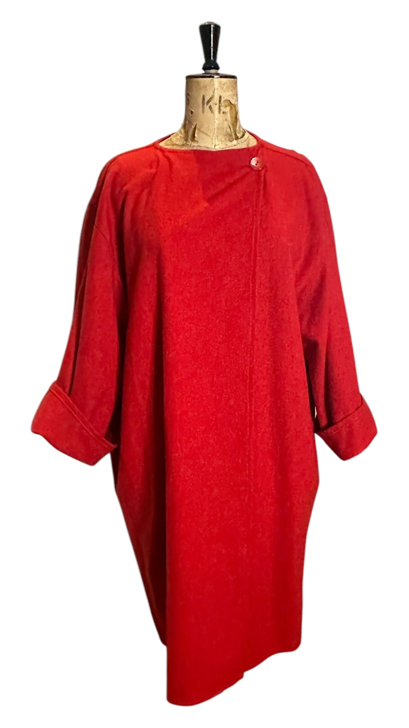 Vintage Red wool Wrap Coat One Size