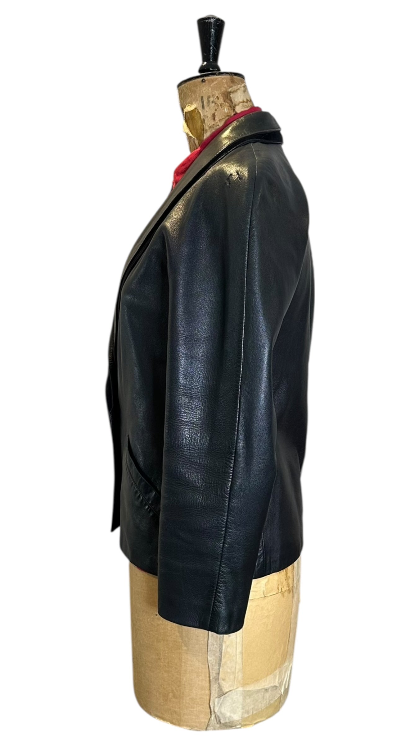 80s Vintage Navy Leather Jacket UK 12
