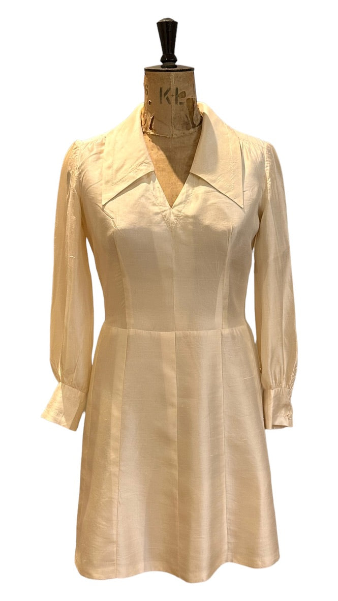 Vintage 60s Cream Silk Dress UK 12