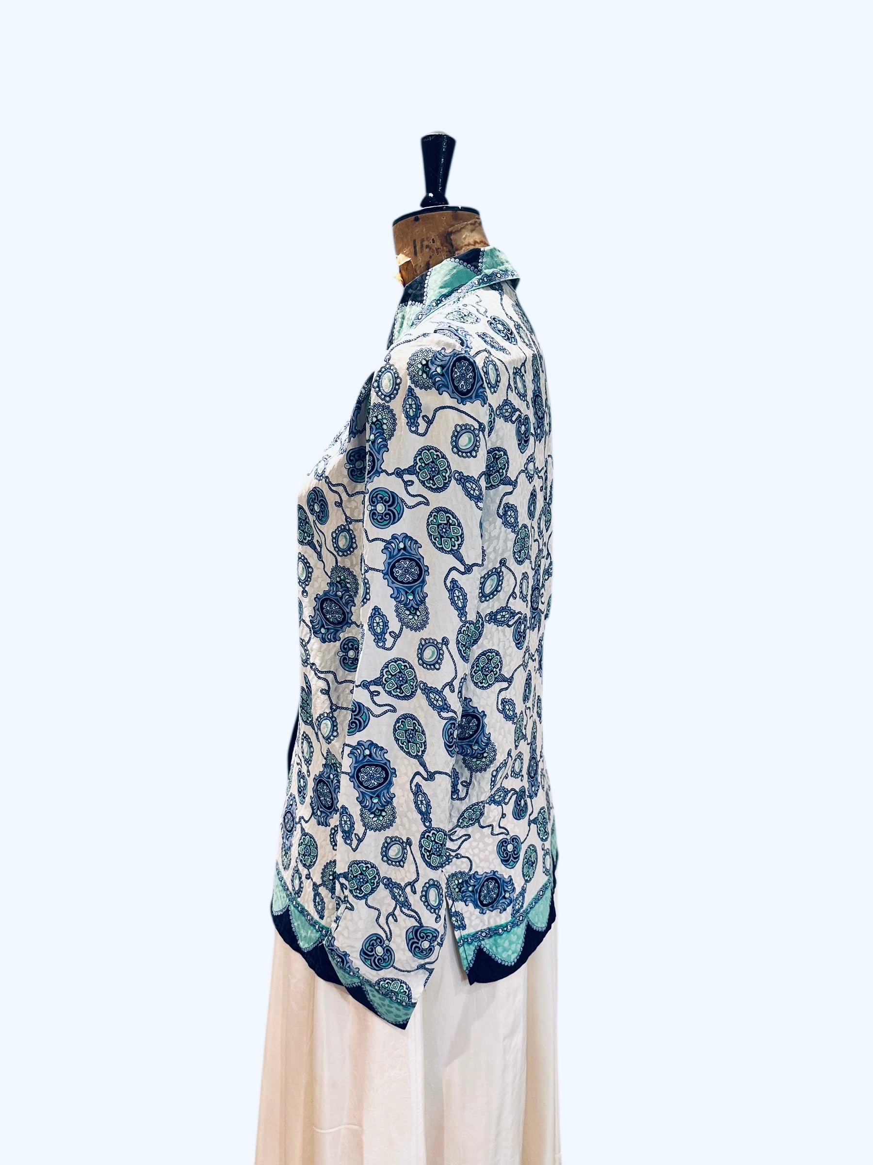 80s Vintage Silk Print Top UK 14 -16