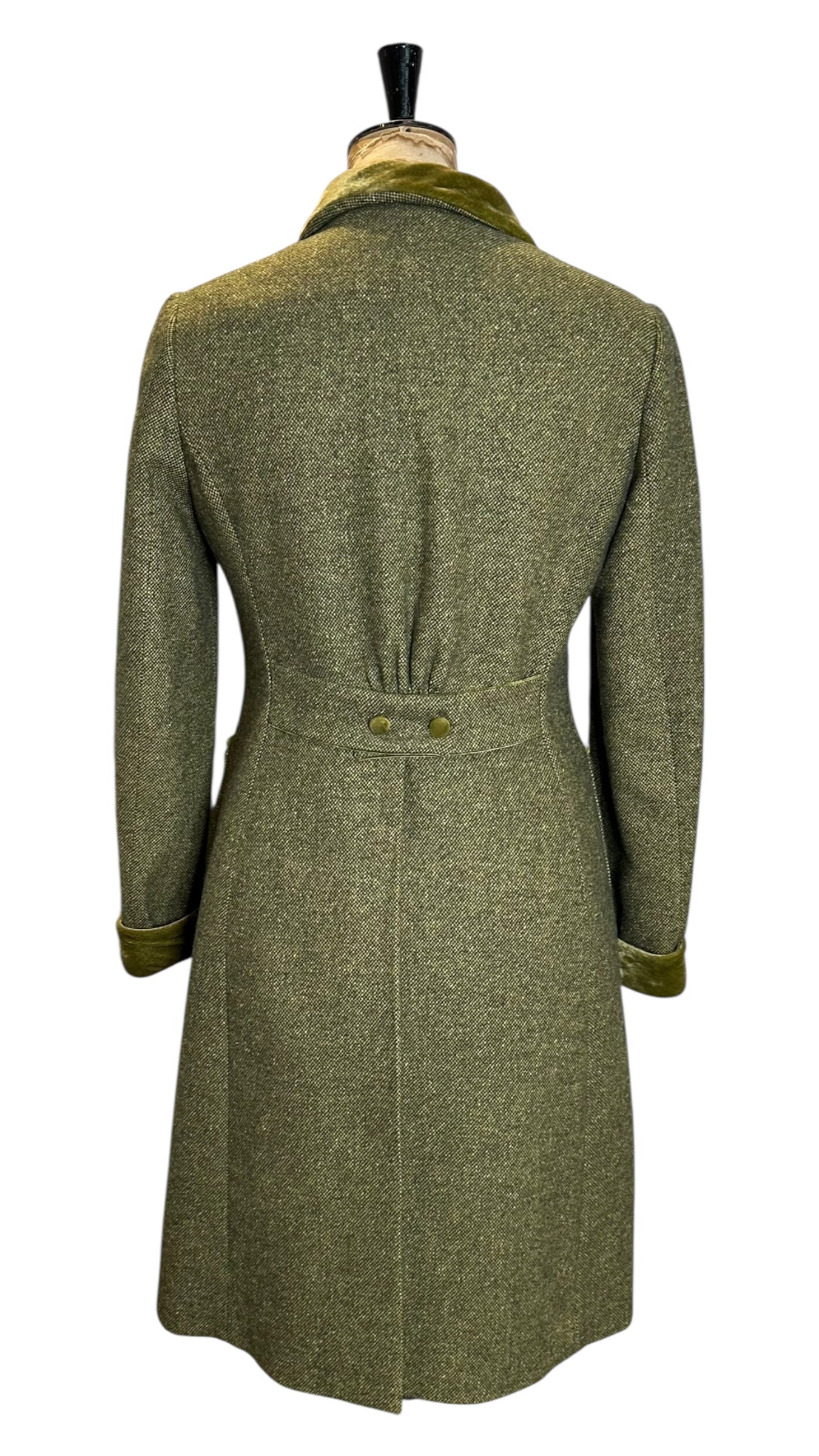 Vintage Green Tweed Coat with Velvet Collar UK 12- 14
