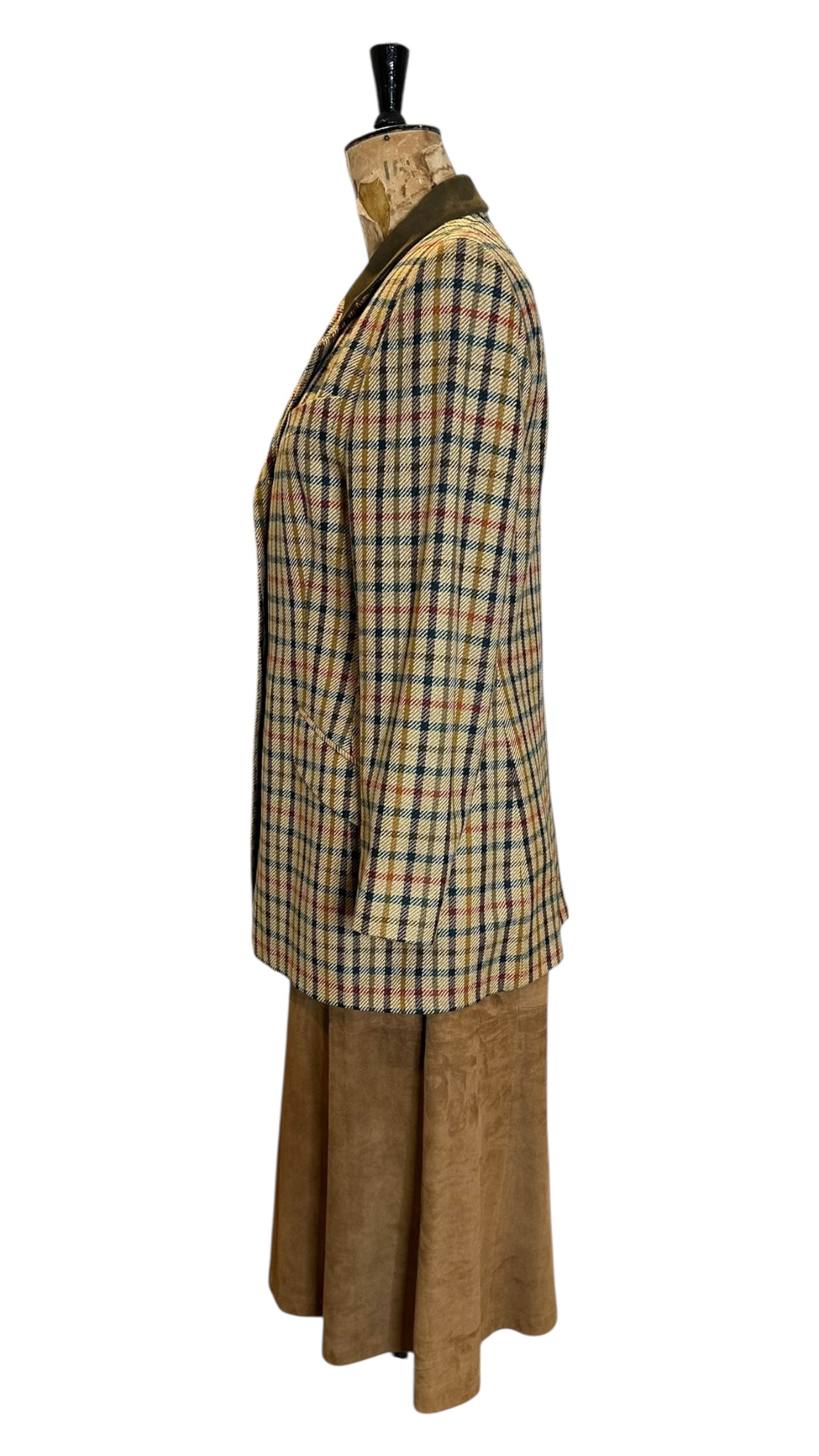 Vintage Green Tweed Coat with Velvet Collar UK 12- 