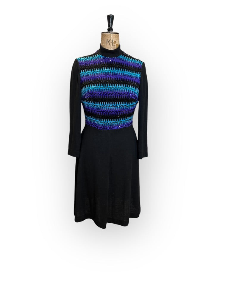 60 Vintage Wool and Sequin Dress UK 10-12&nbsp;