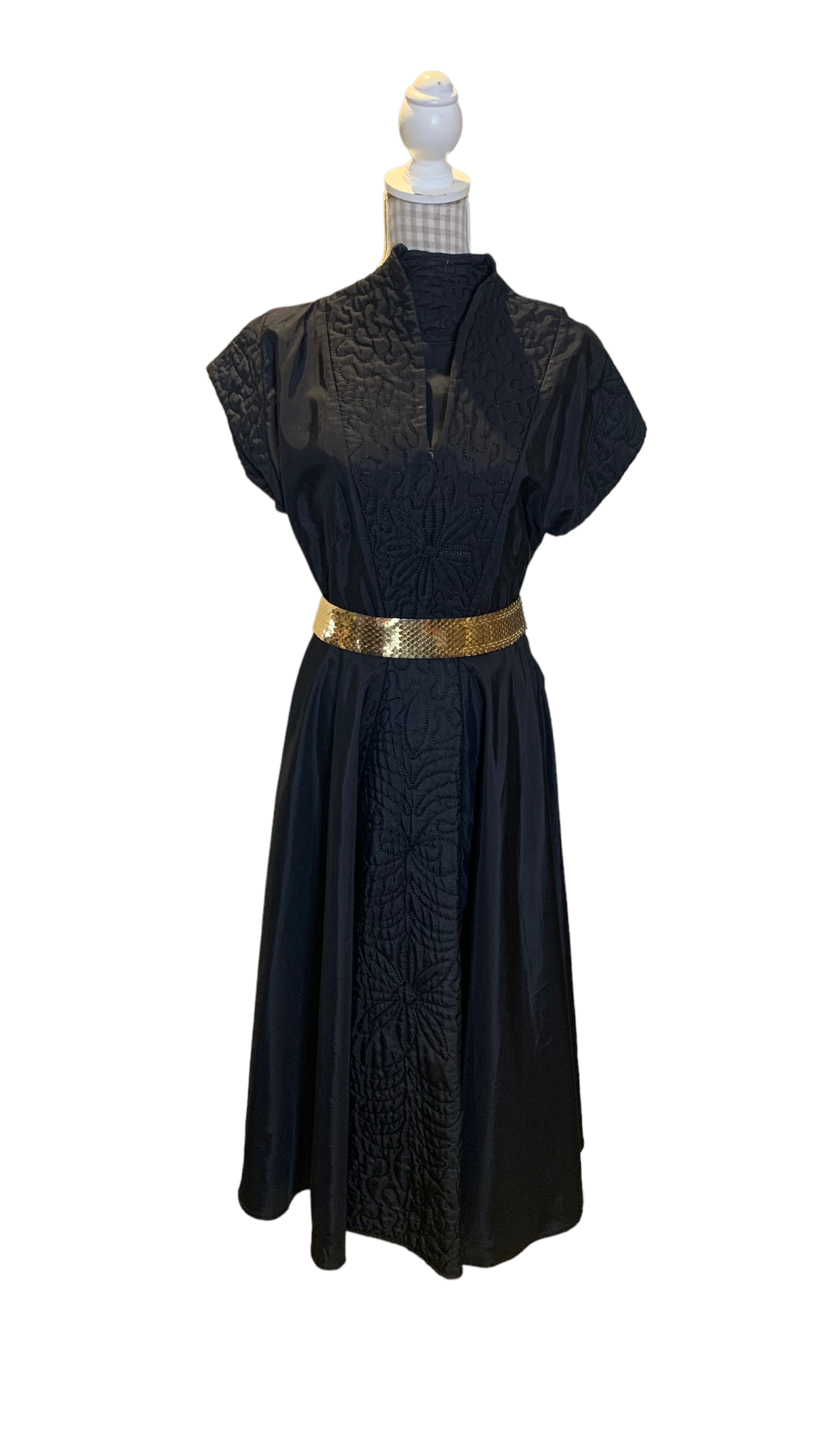 Vintage 50s Black Satin Dress Size UK 