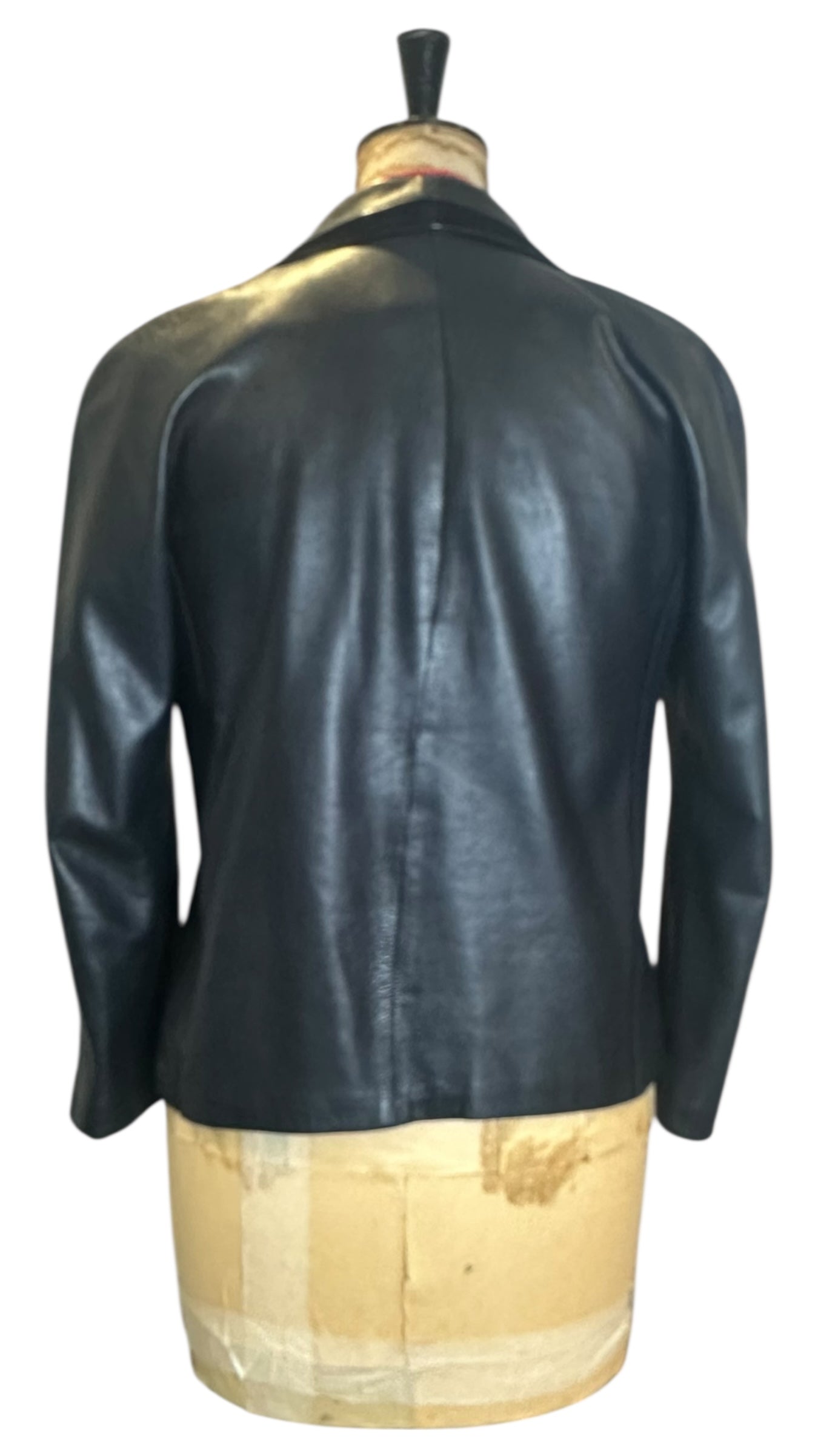 80s Vintage Navy Leather Jacket UK 12