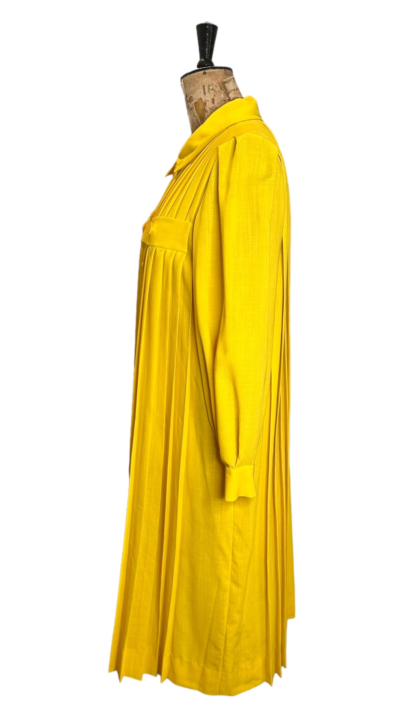 Vintage 70s Yellow Pleated Dress UK 12- 14