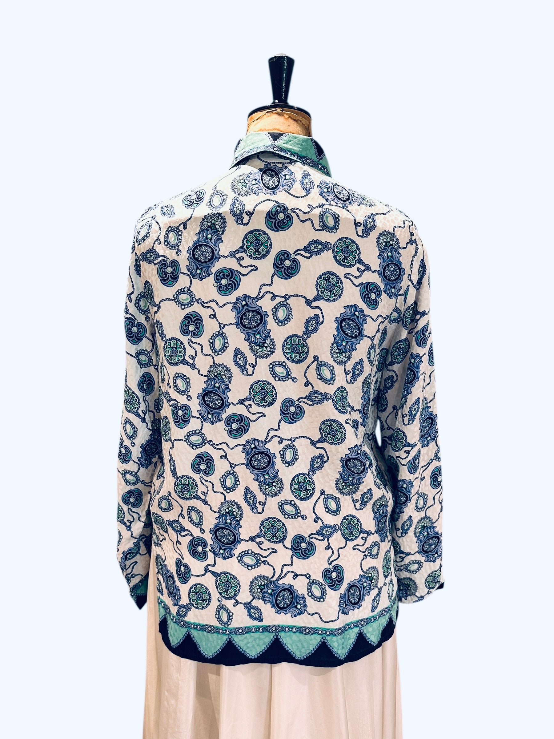 80s Vintage Silk Print Top UK 14 -16