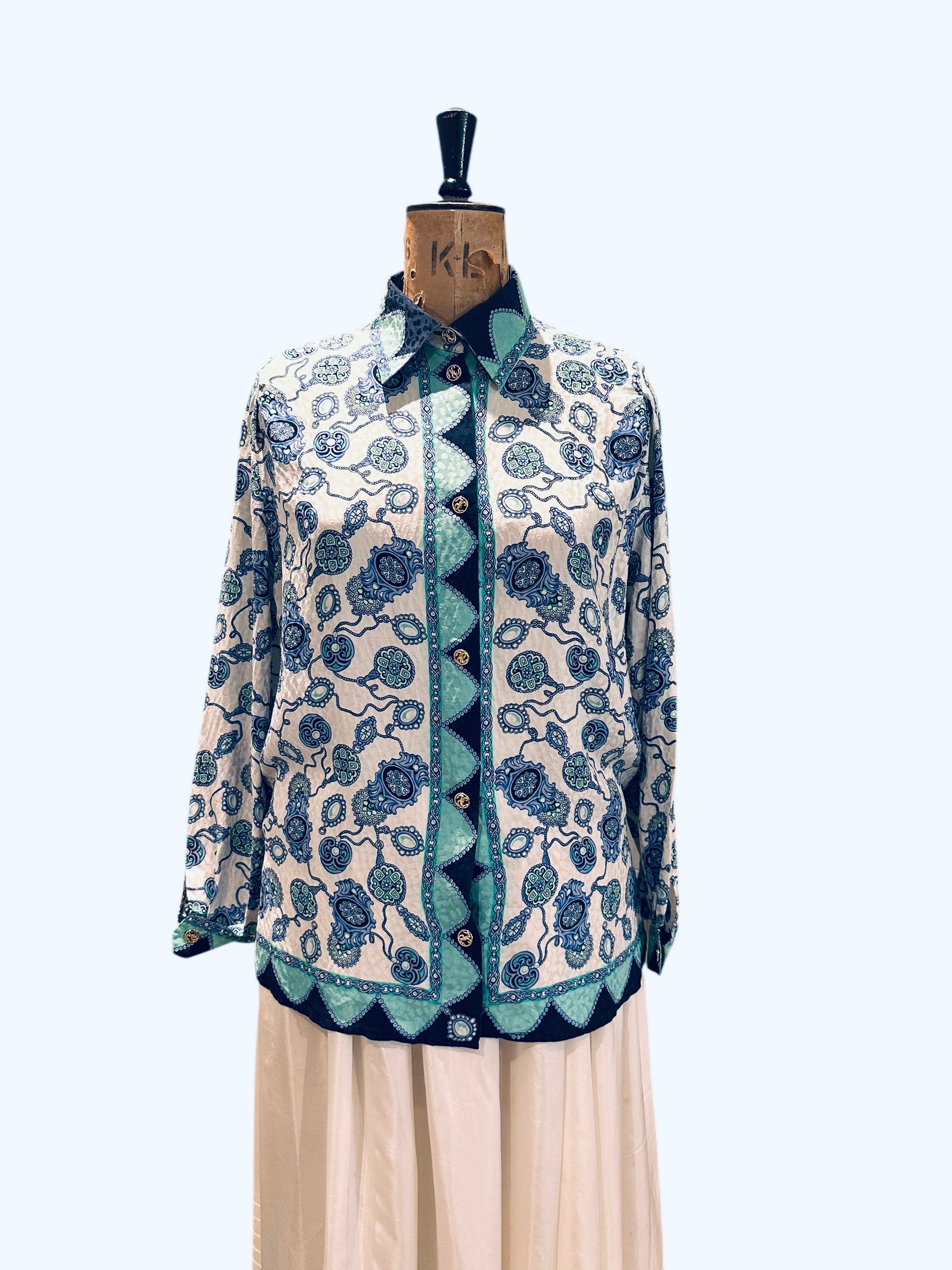 80s Vintage Silk Print Top UK 14 -16