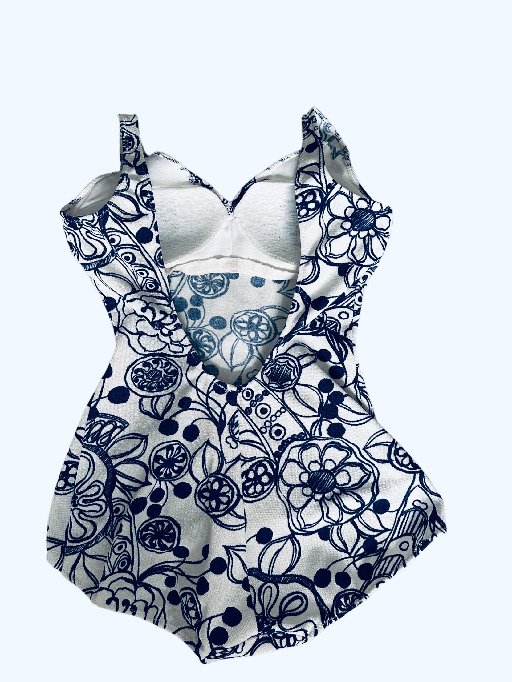 60s Blue and White Swimsuit UK 12-14