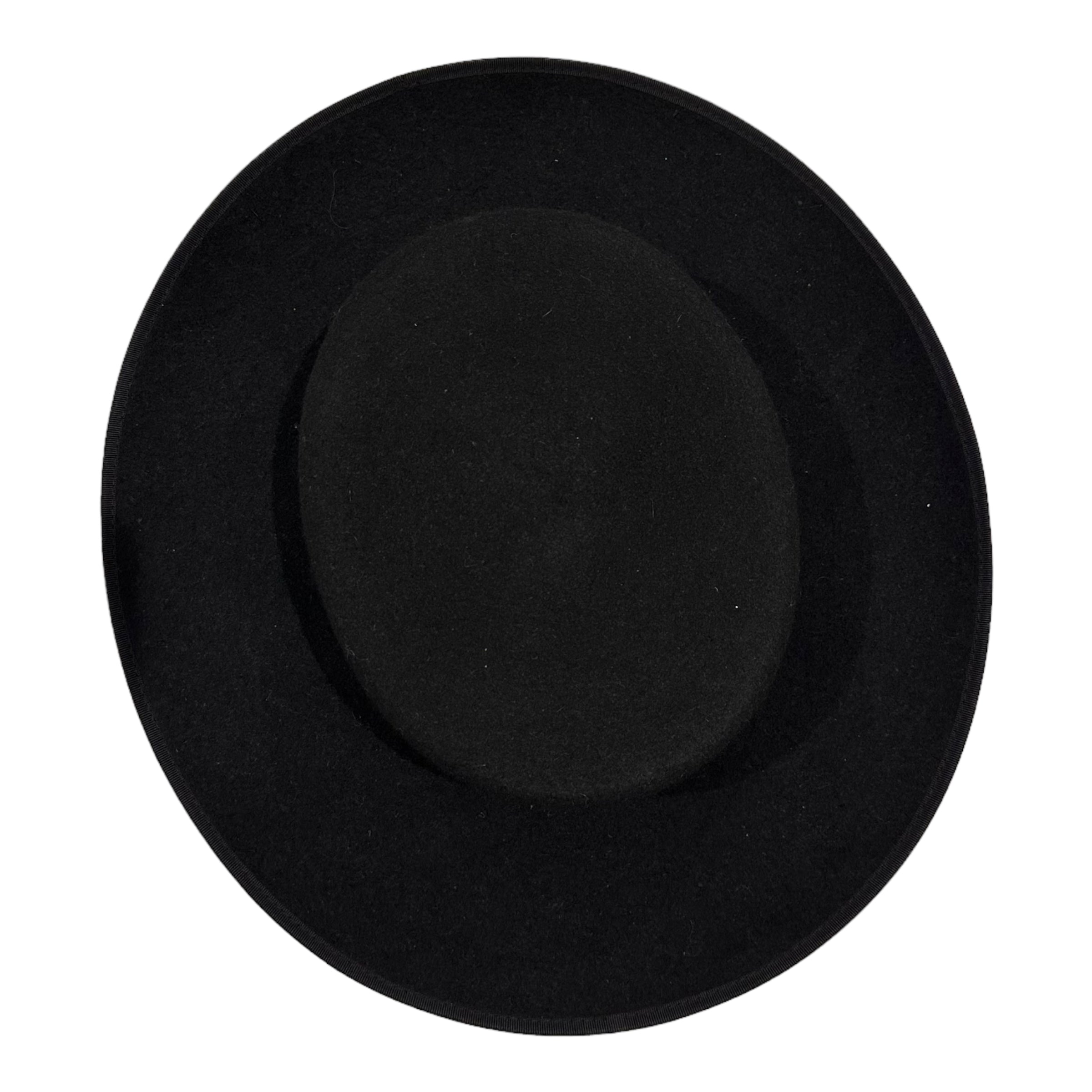 Vintage Black Wool Felt Boater Hat Size Medium