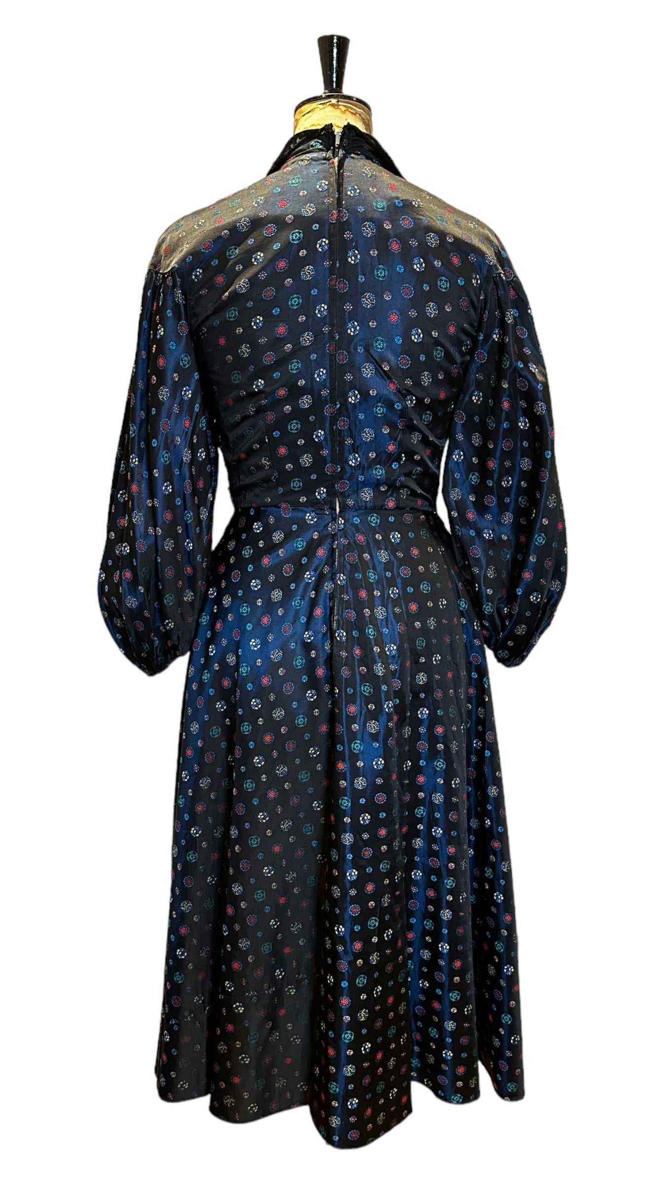 50s Vintage Stain Dress with Velvet Collar Size UK 10