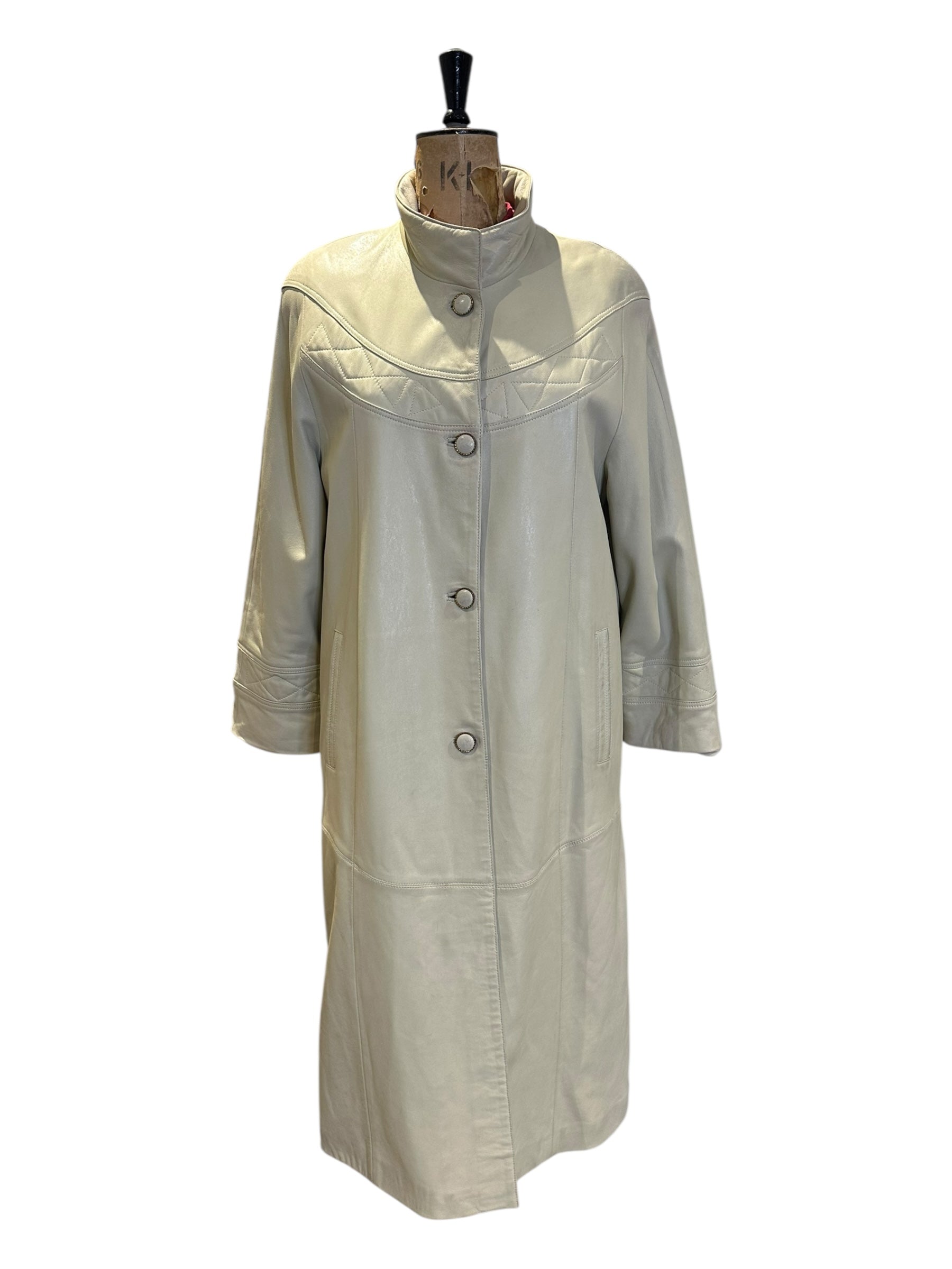 Vintage 80s Cream Leather Coat UK 16