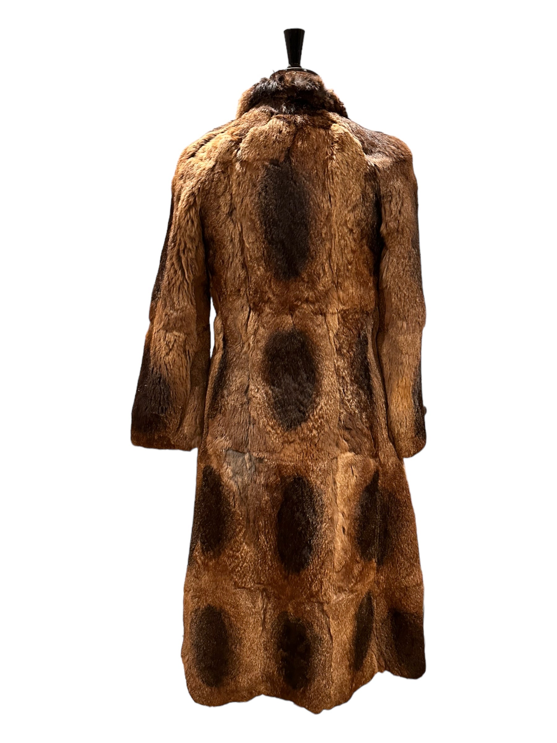 70s Vintage Long Brown Fur Coat Size UK 12