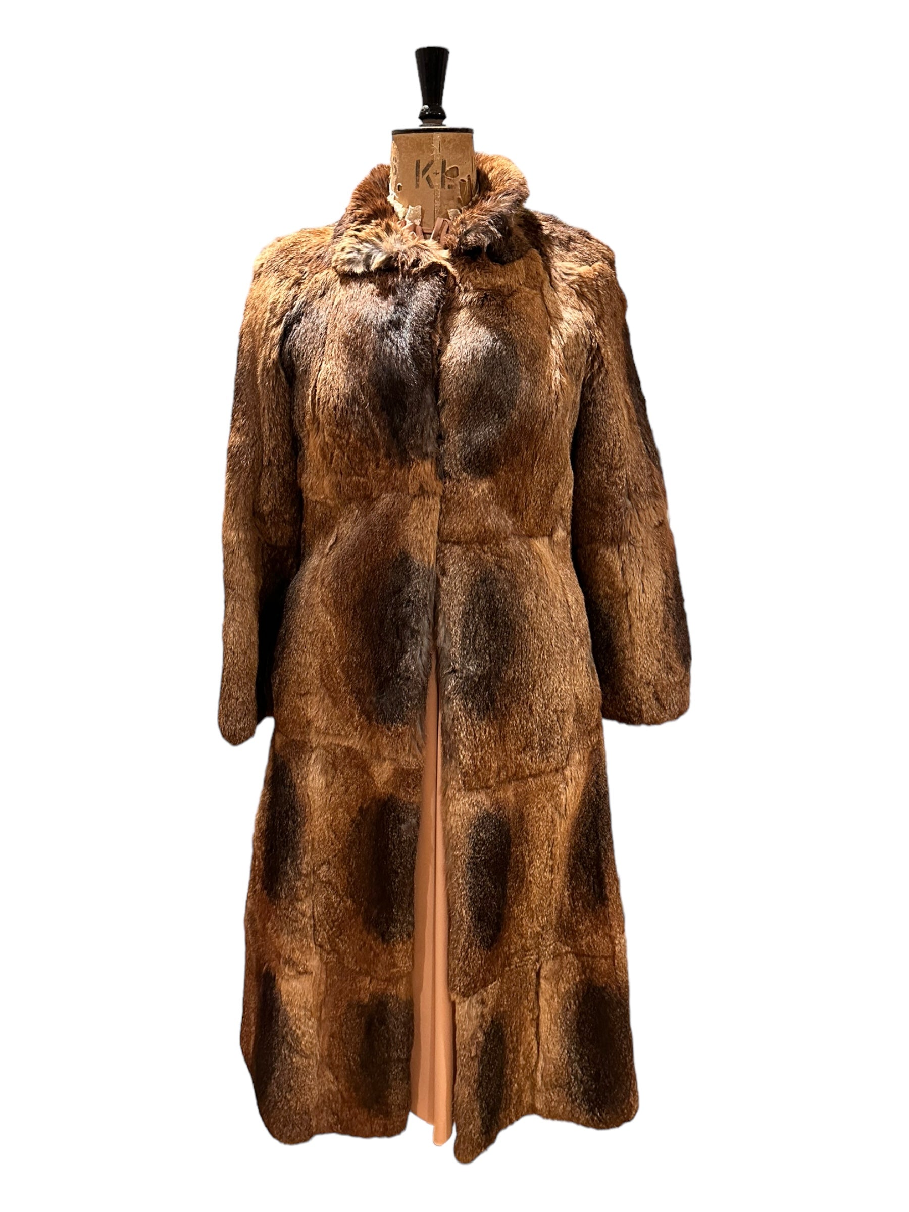 70s Vintage Long Brown Fur Coat Size UK 12