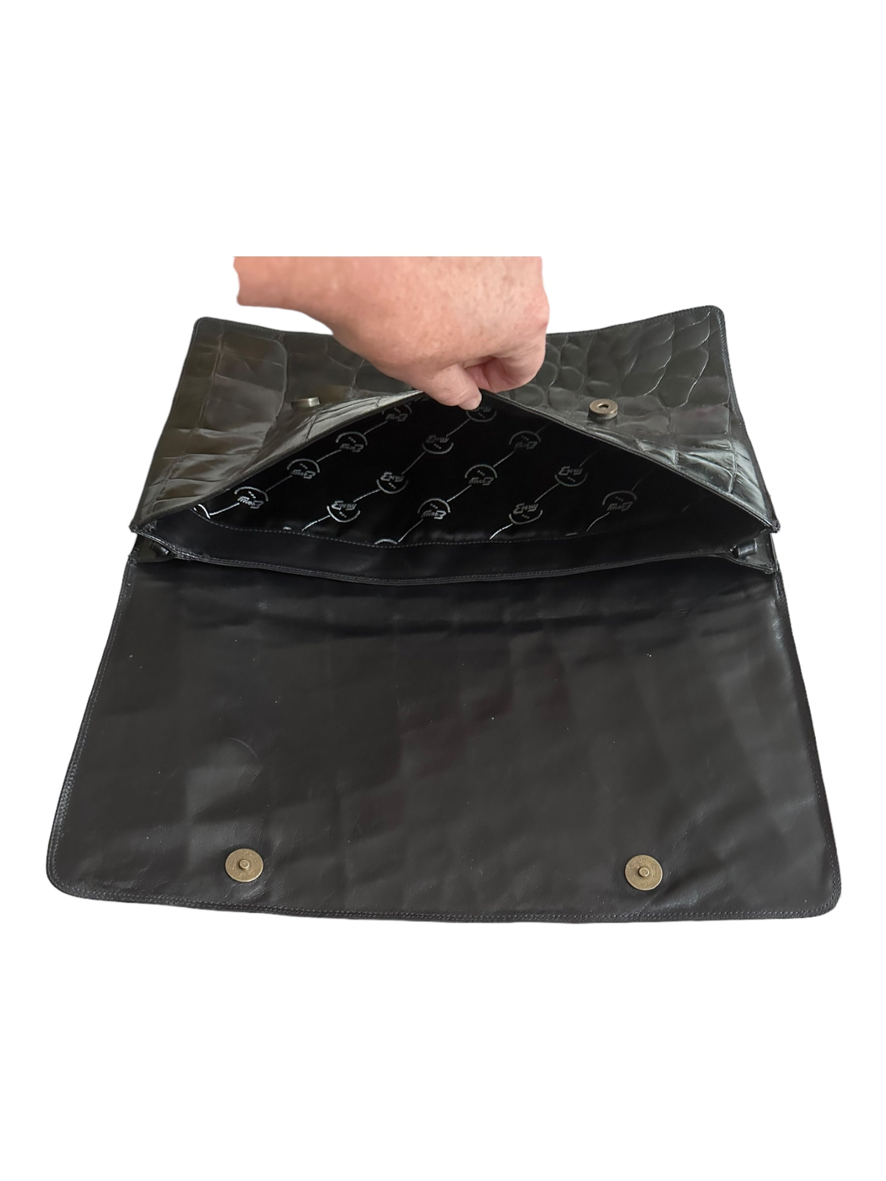 Vintage Large Black Leather Clutch Bag