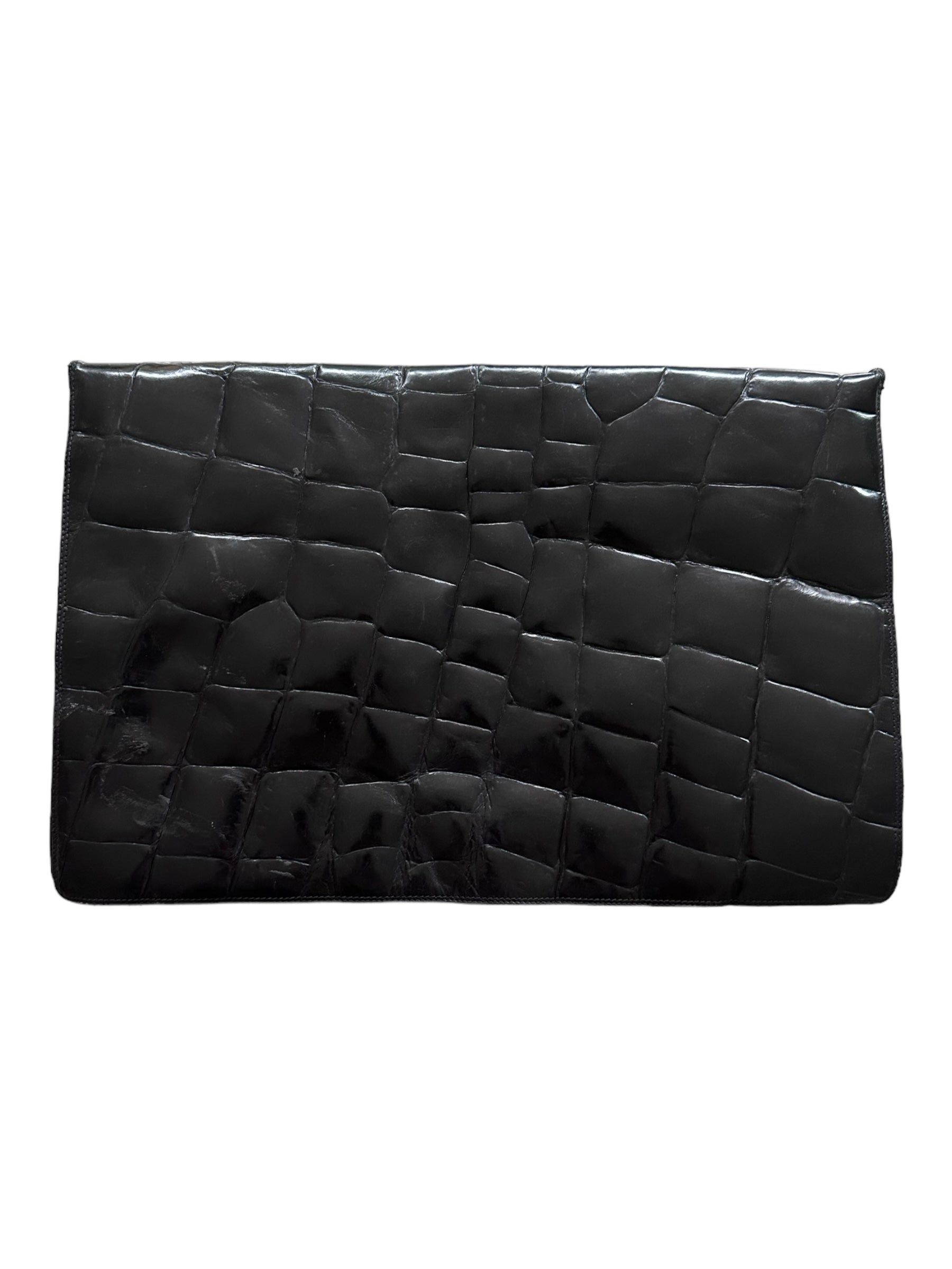 Vintage Large Black Leather Clutch Bag