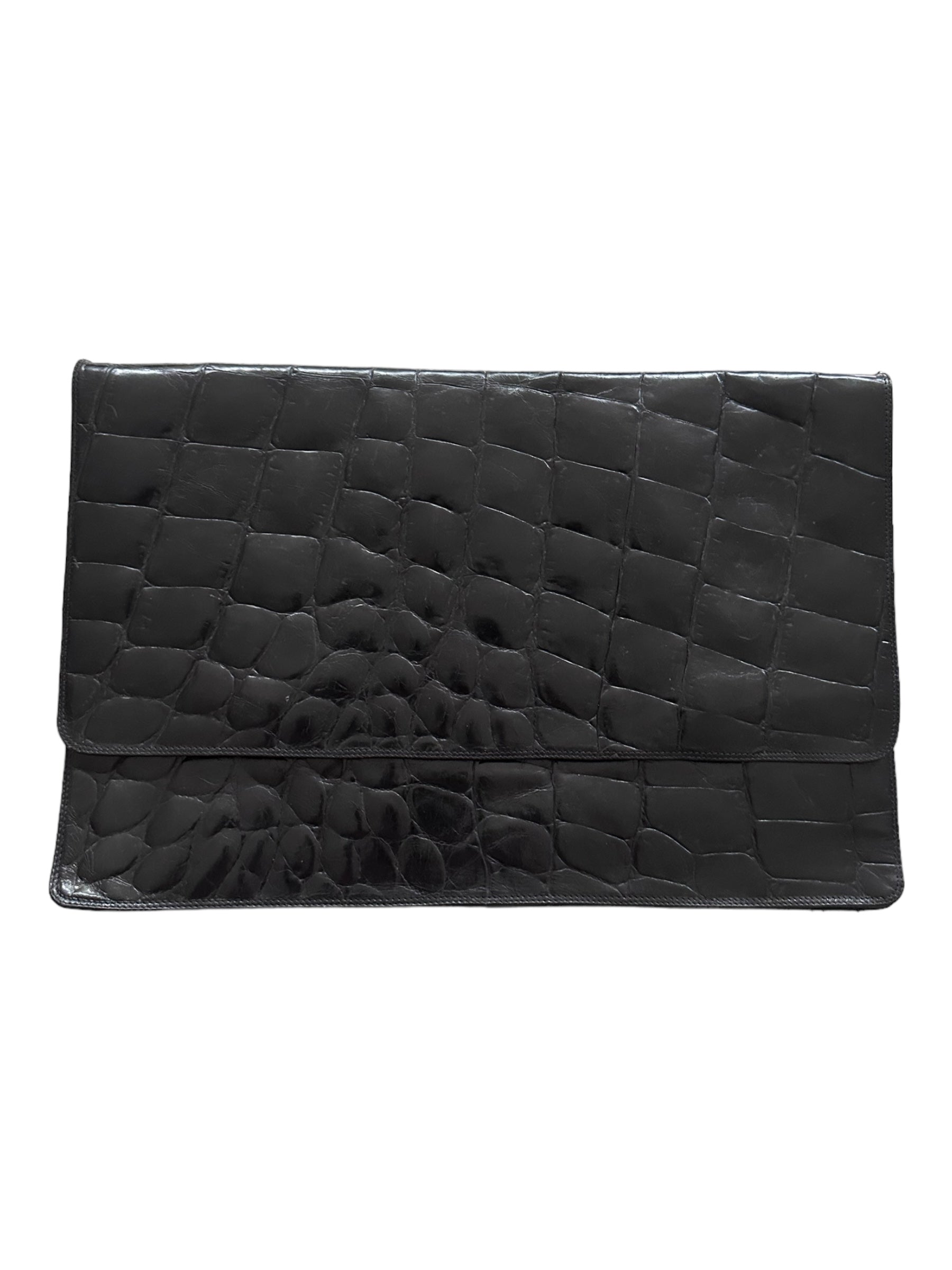 Vintage Large Black Leather Clutch Bag