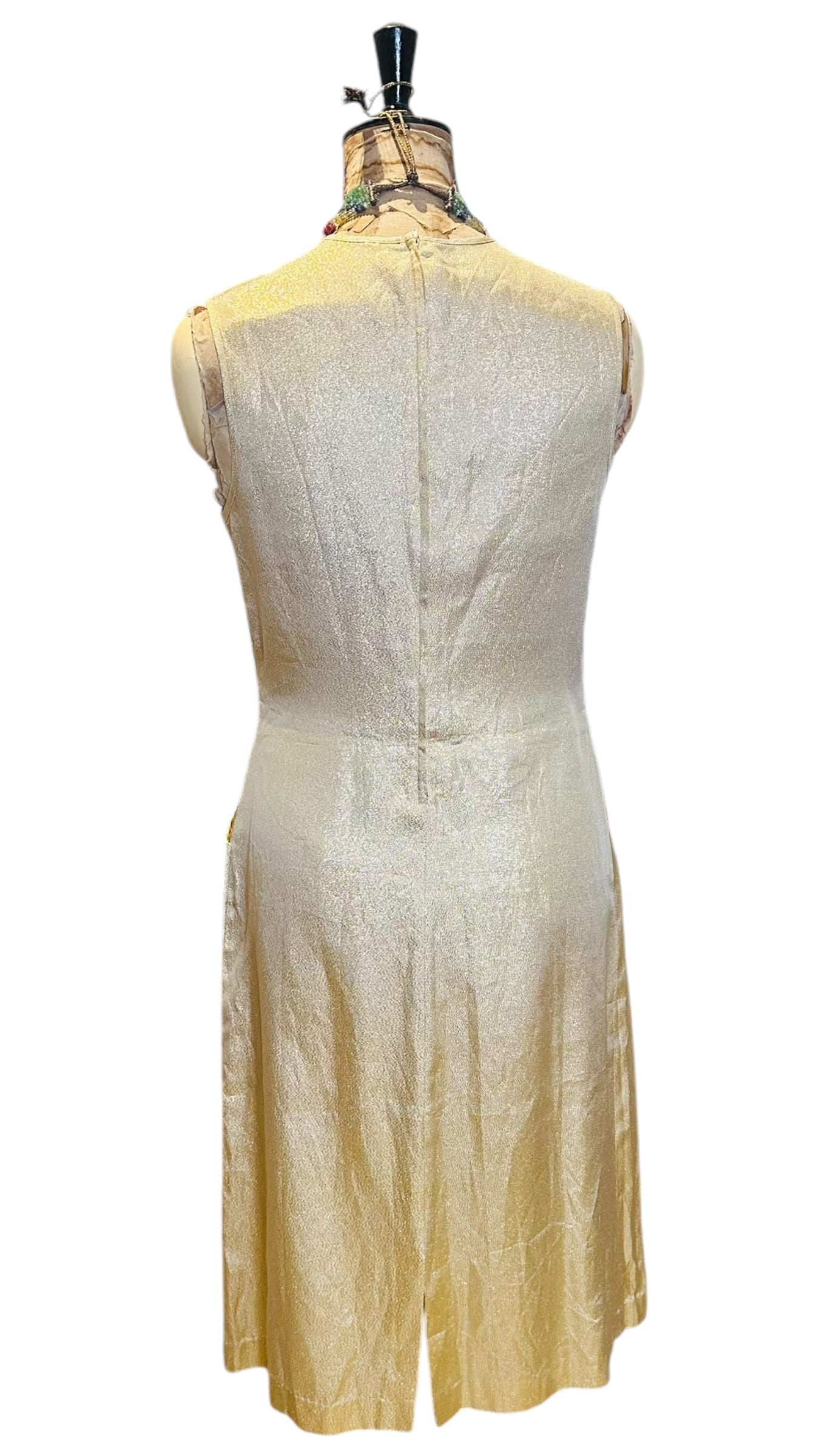 50s Gold Lame Fitted Wiggle Dress UK 10- 12