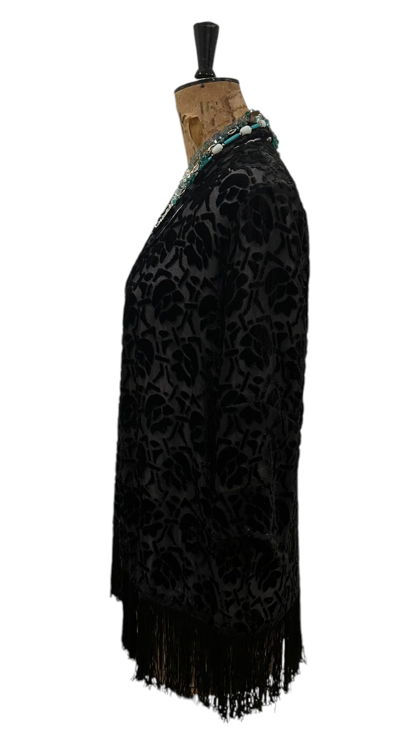 Vintage Art Deco Black Velvet Kimono Jacket One Size