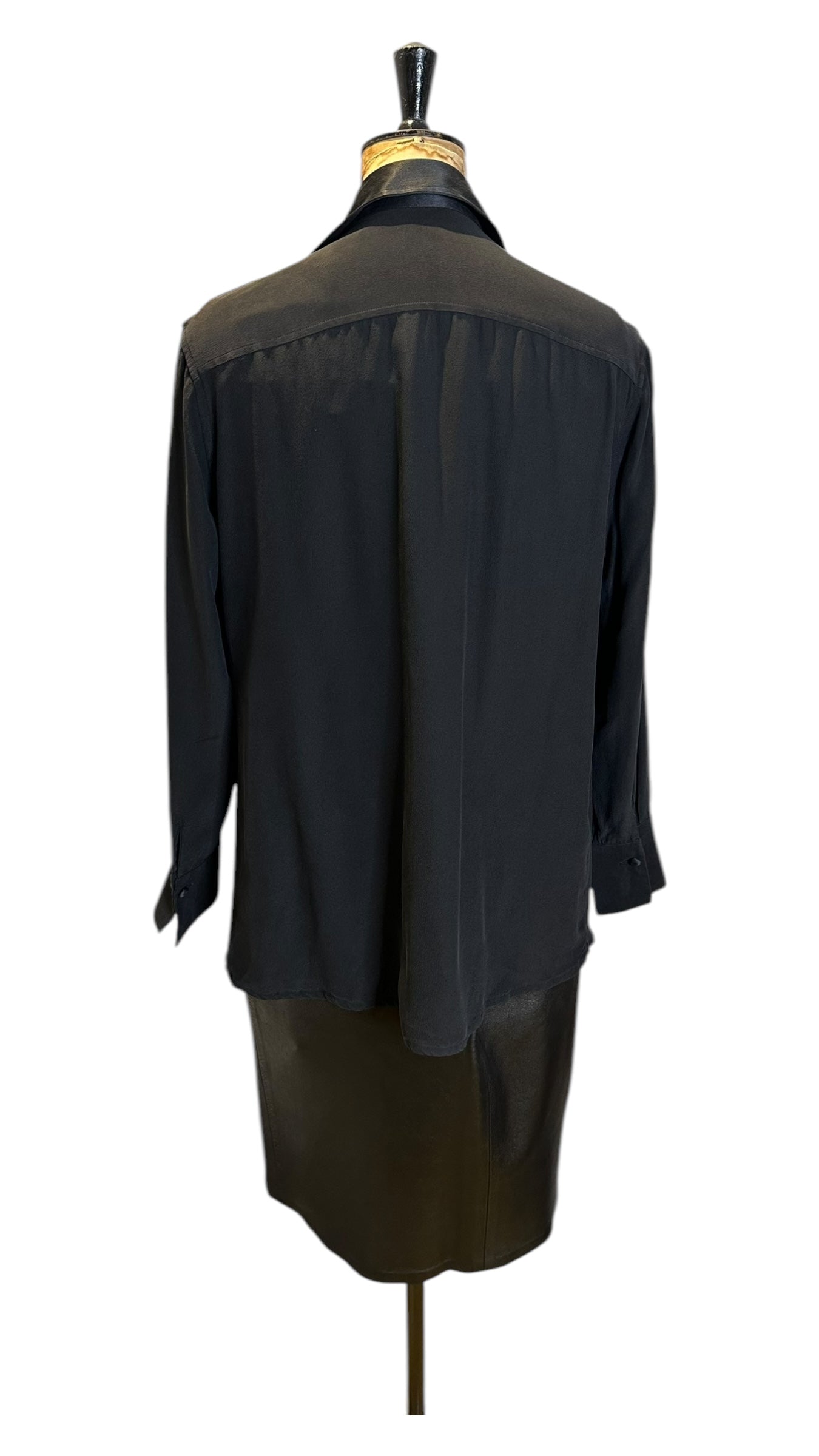 Vintage 80s Black Silk Blouse UK 14-16