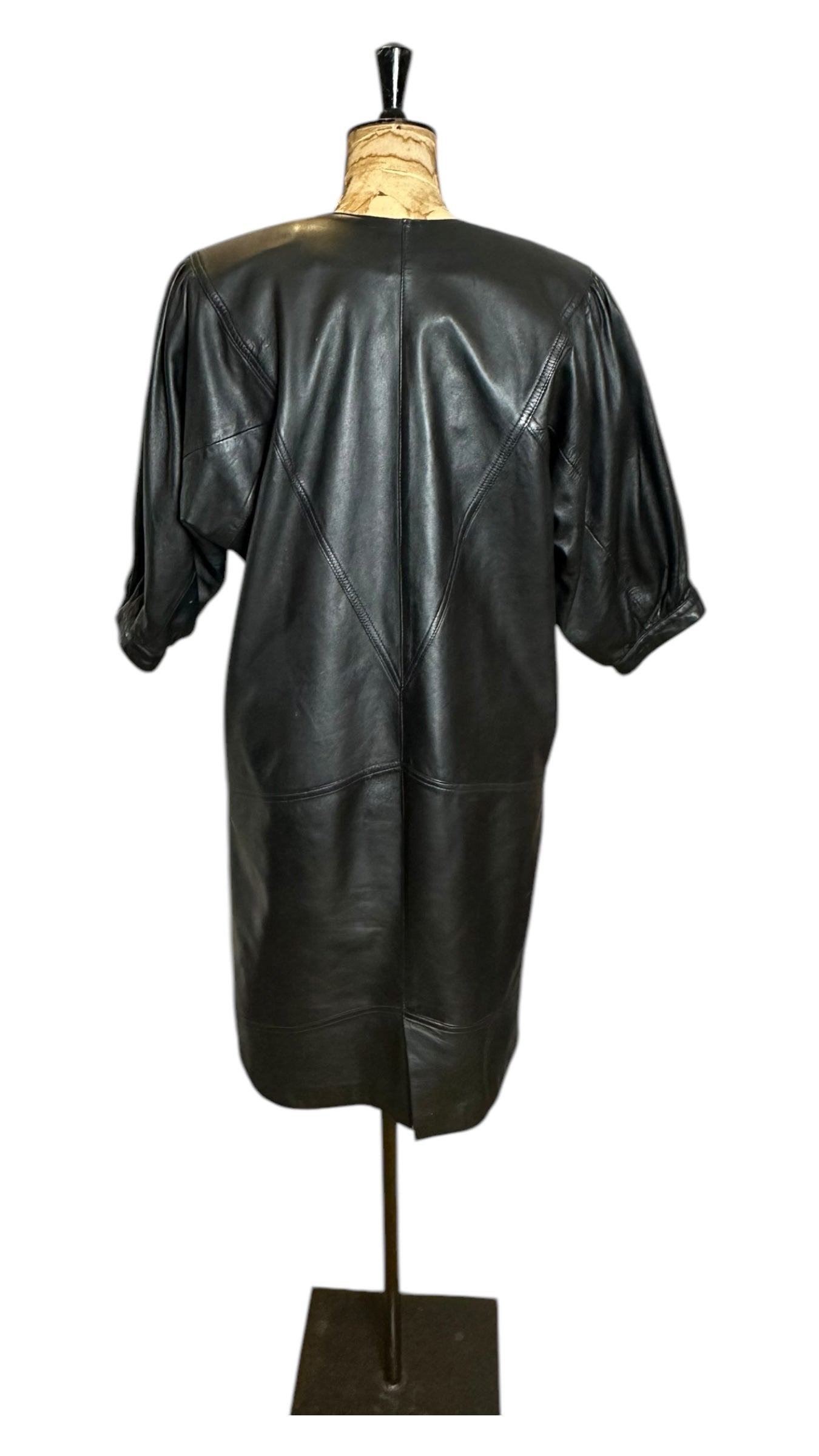 Vintage 80s Leather Black Dress UK 16