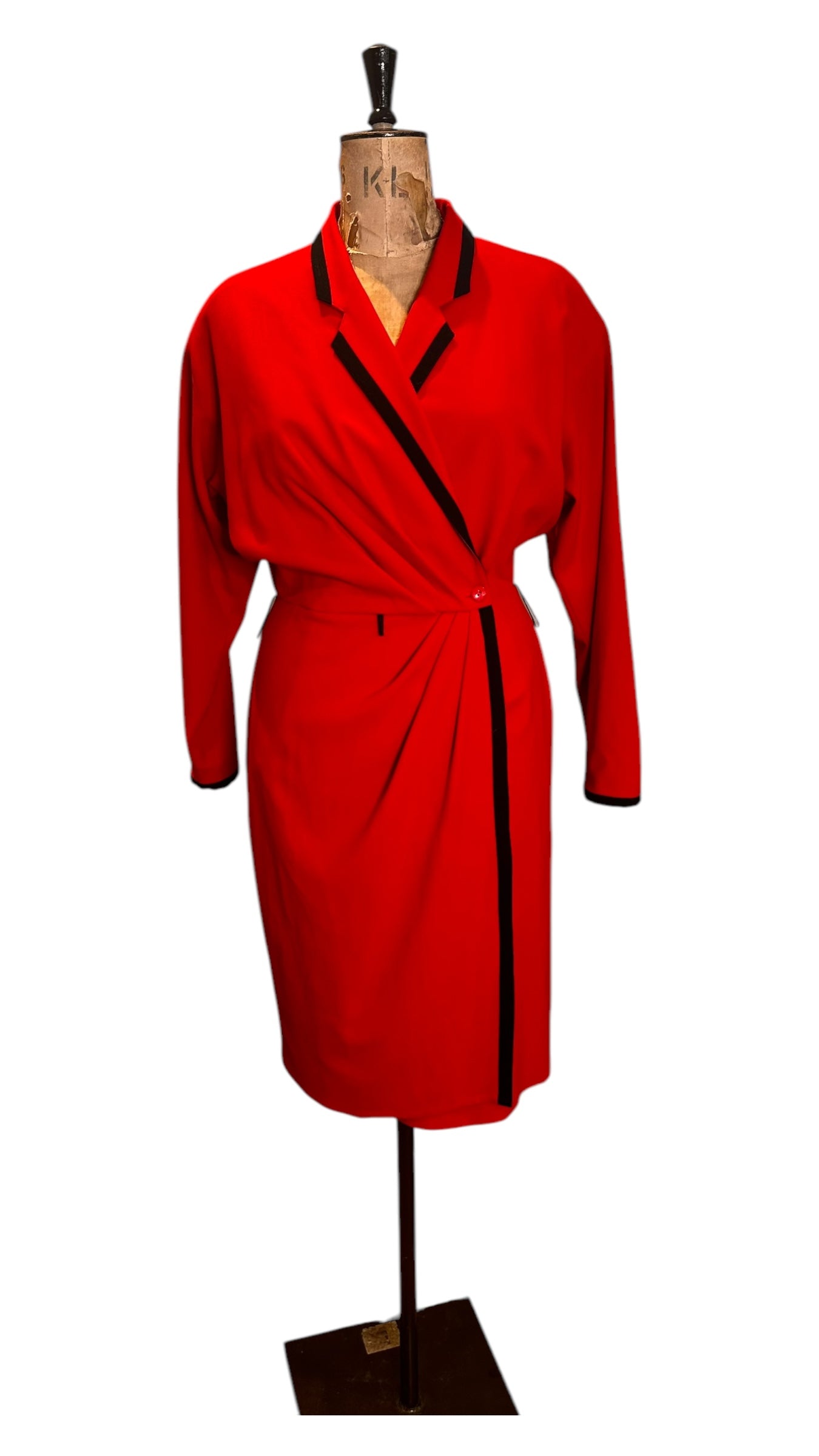 80s Vintage Red Louis Feraud Dress UK 12-14