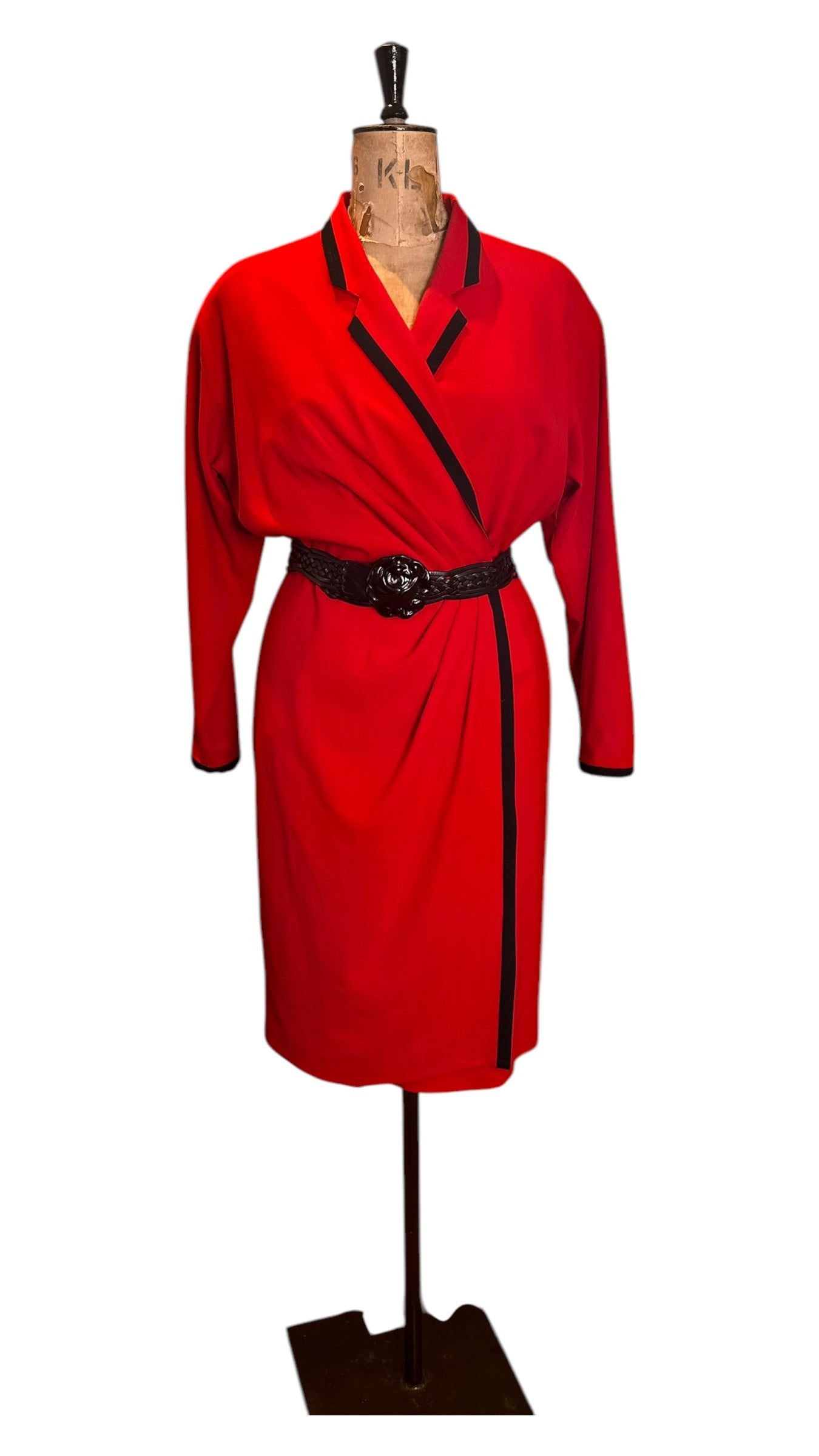 80s Vintage Red Louis Feraud Dress UK 12-14