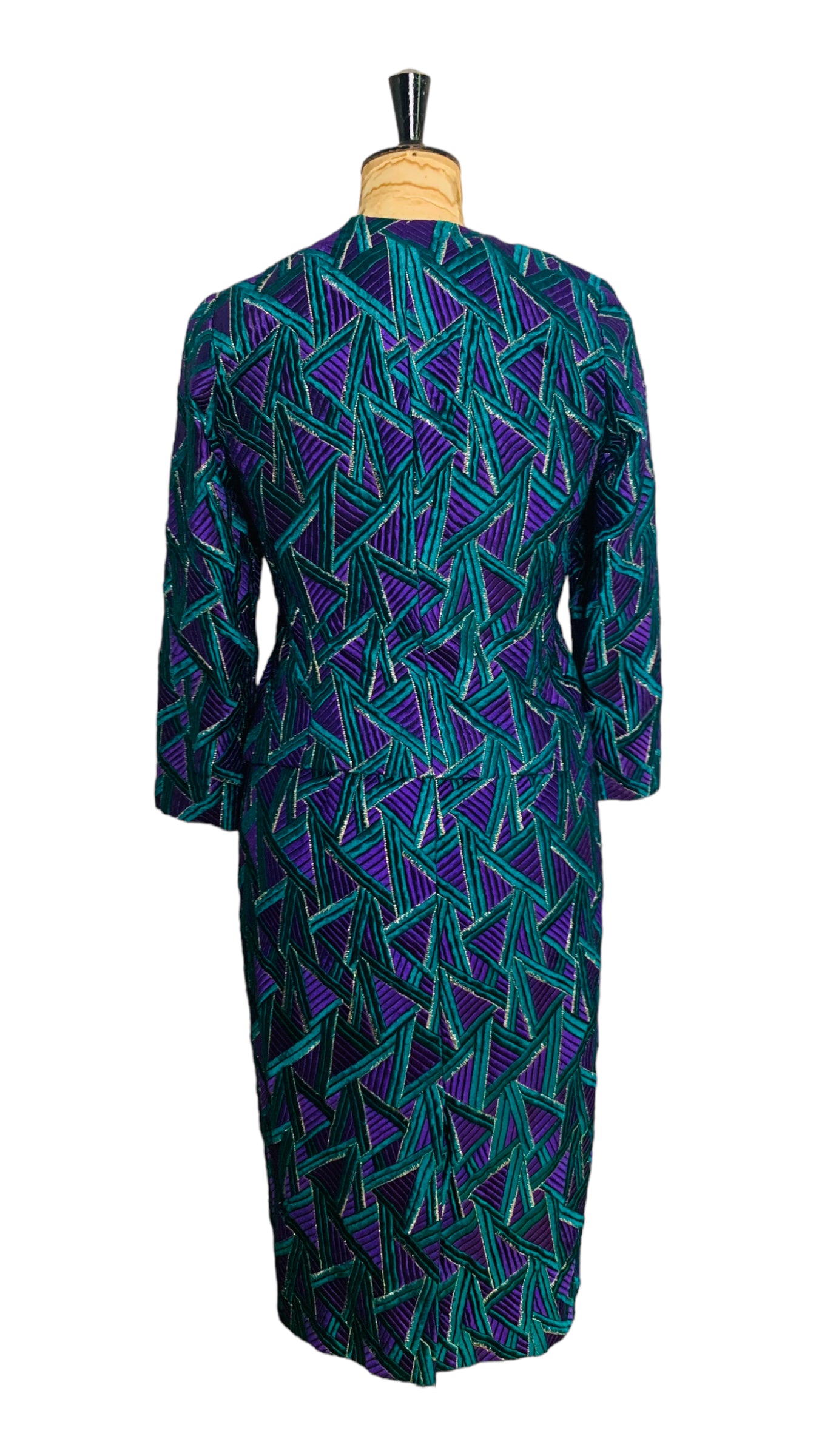 80s Vintage Pink and Green Silk Skirt Suit Size UK 12