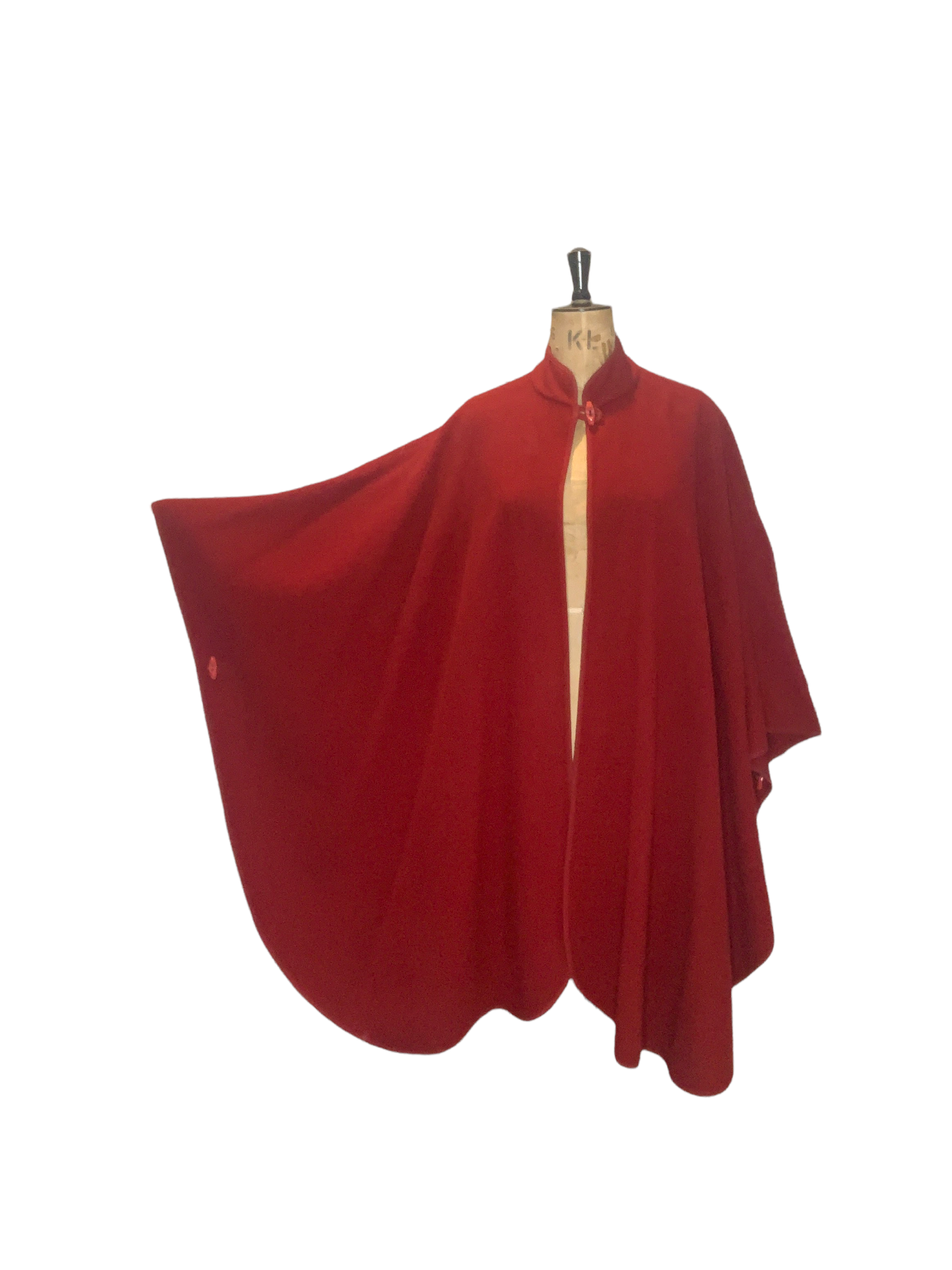 Vintage Red Wool Cape One Size