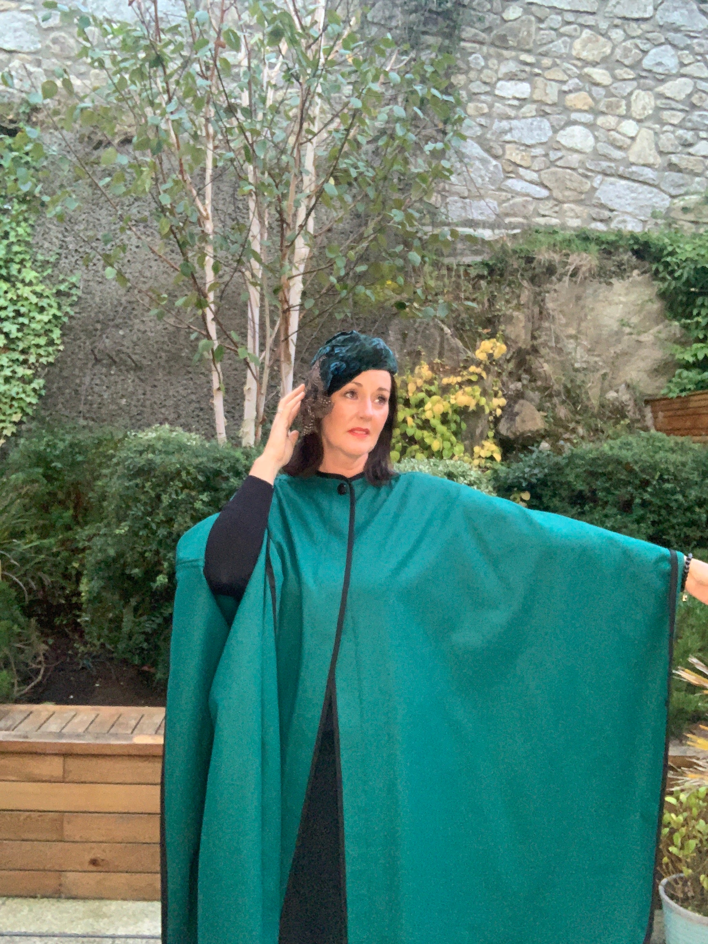 70s Vintage Green Wool Cape One Size 