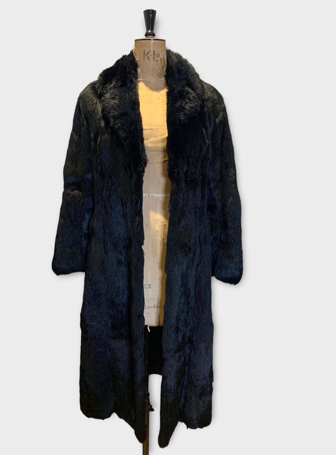 70s Black Vintage Long Fur Coat Size UK 12